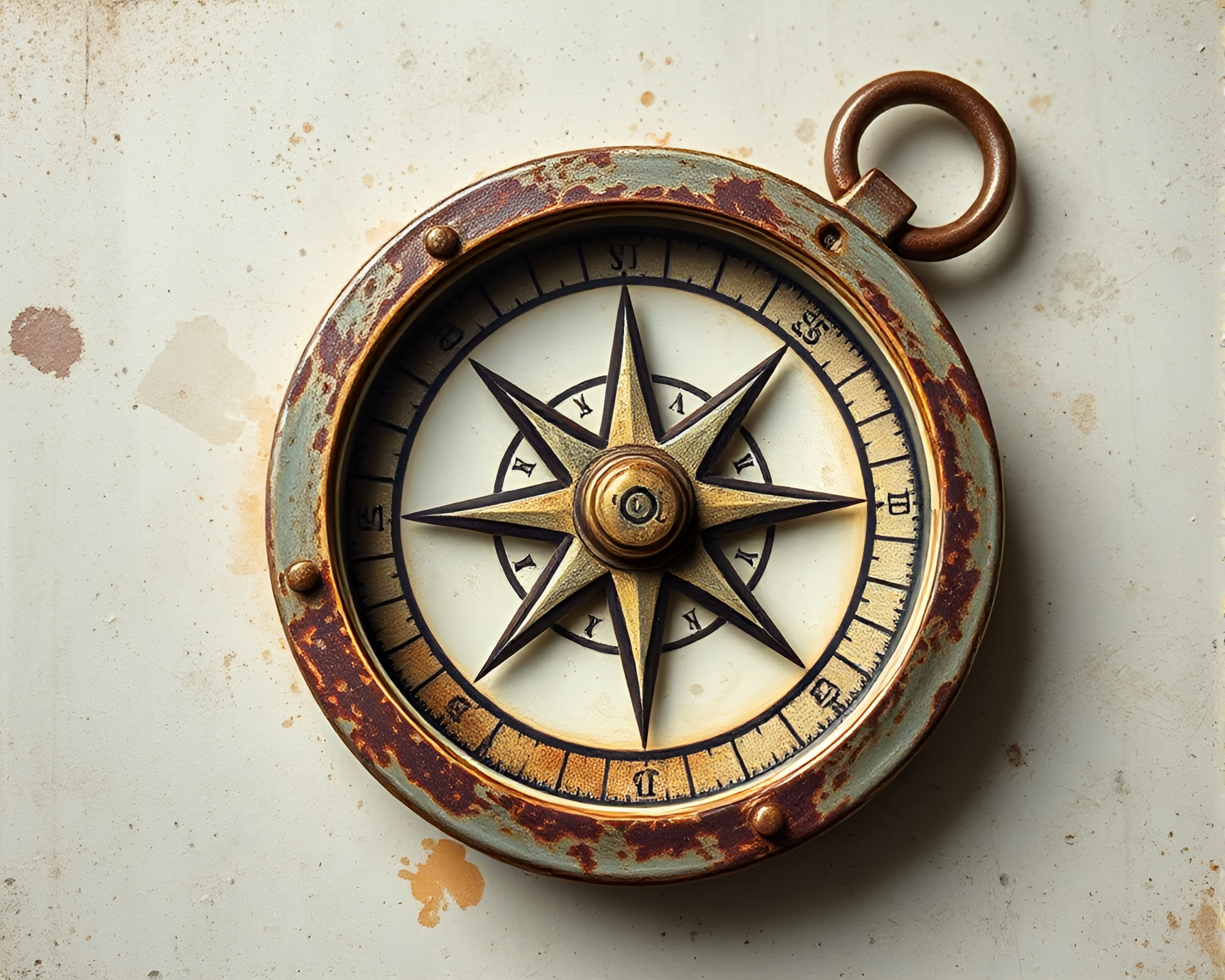 Rust Patina Compass Illuminated in Pastel Light Painting – free AI stock image