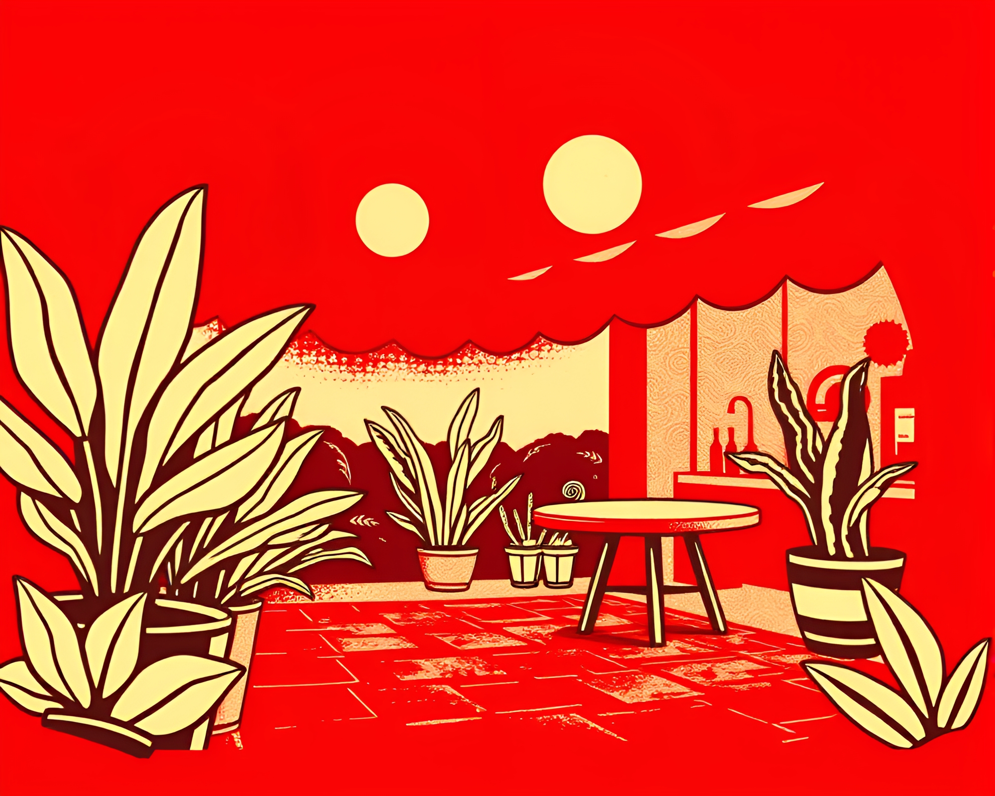 Linocut print of vibrant taco stand scene – free AI stock image