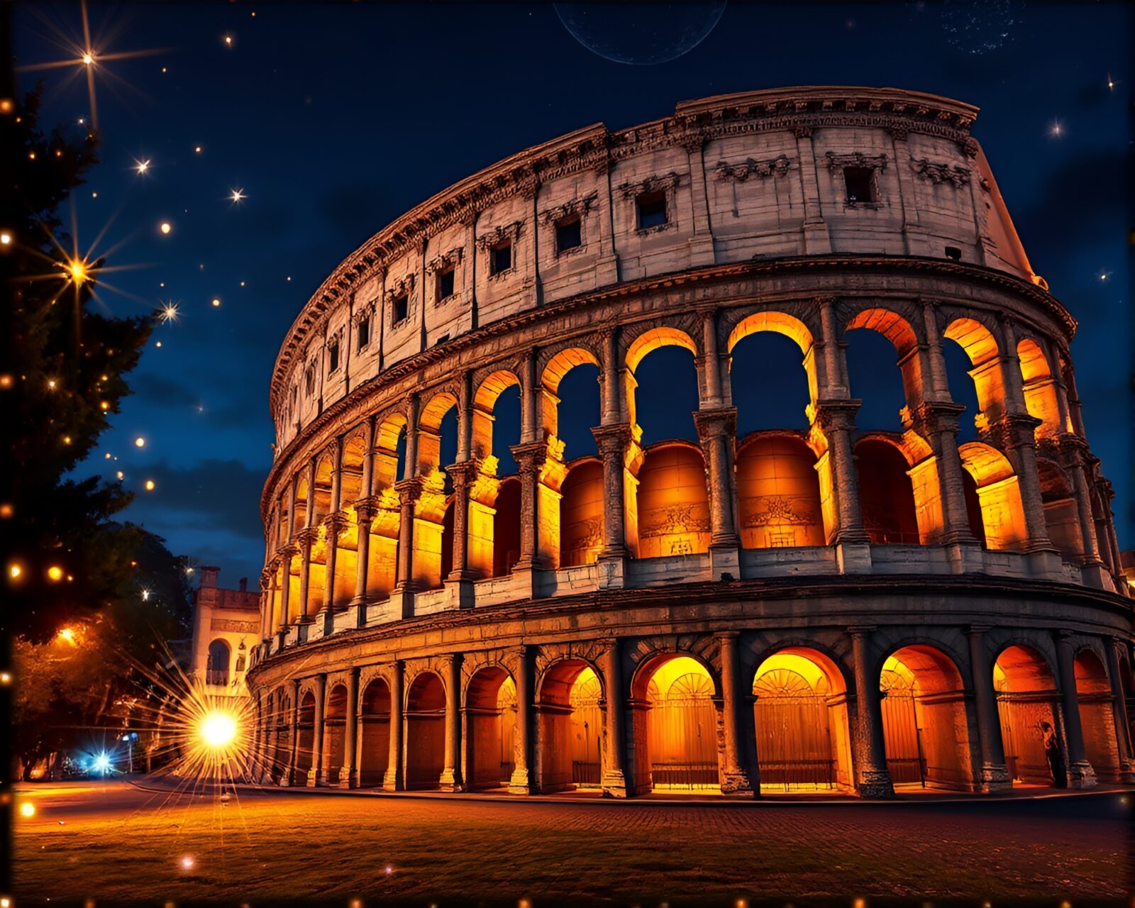 Exquisite lithograph of Roman Coliseum illuminated by fiber optics