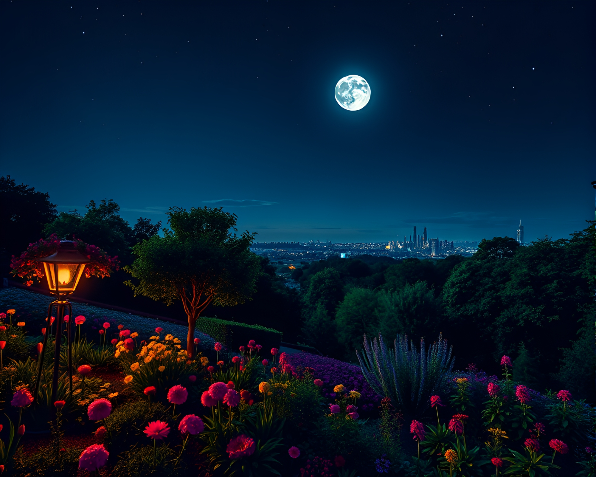Moonlit Sky Garden in Dutch Angle ASCII Art – free AI stock image