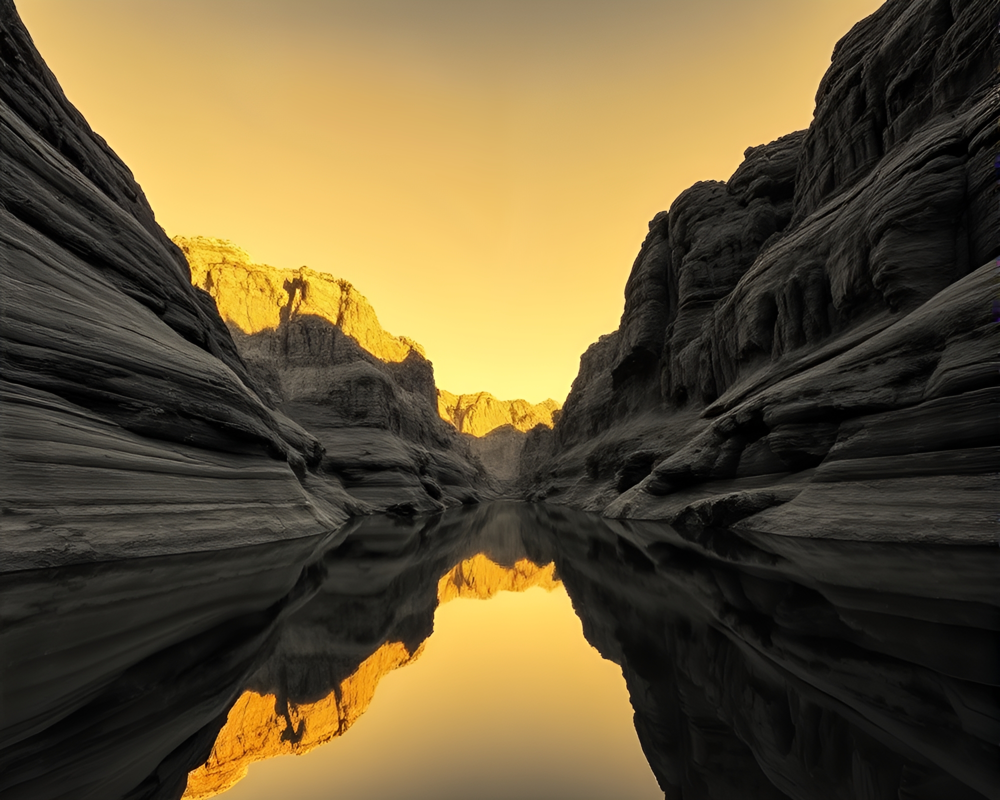 Canyon Reflections in Monochrome Yellow Flat Design – free AI stock image