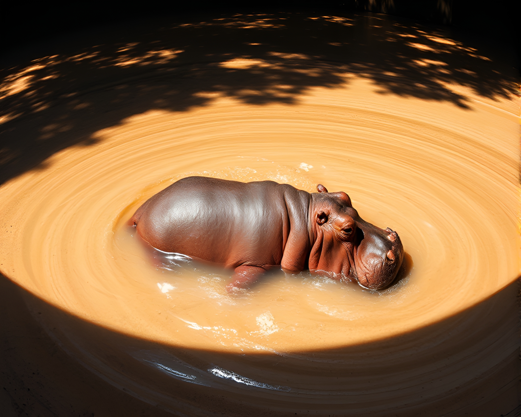 Hippopotamus in Topaz Light with Bold Shading Strokes – free AI stock image