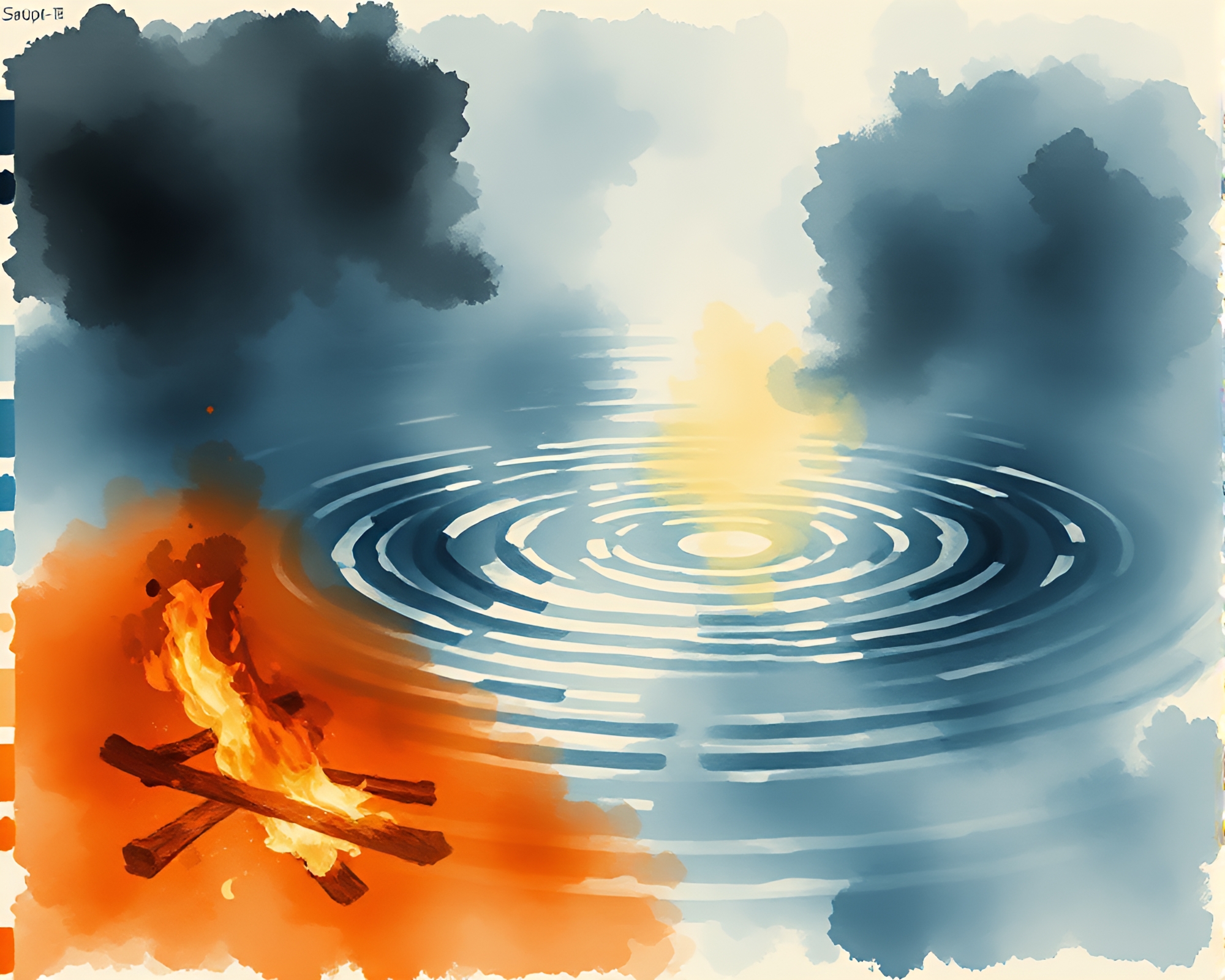 Serene Shield Lake with Bonfire Reflections – free AI stock image