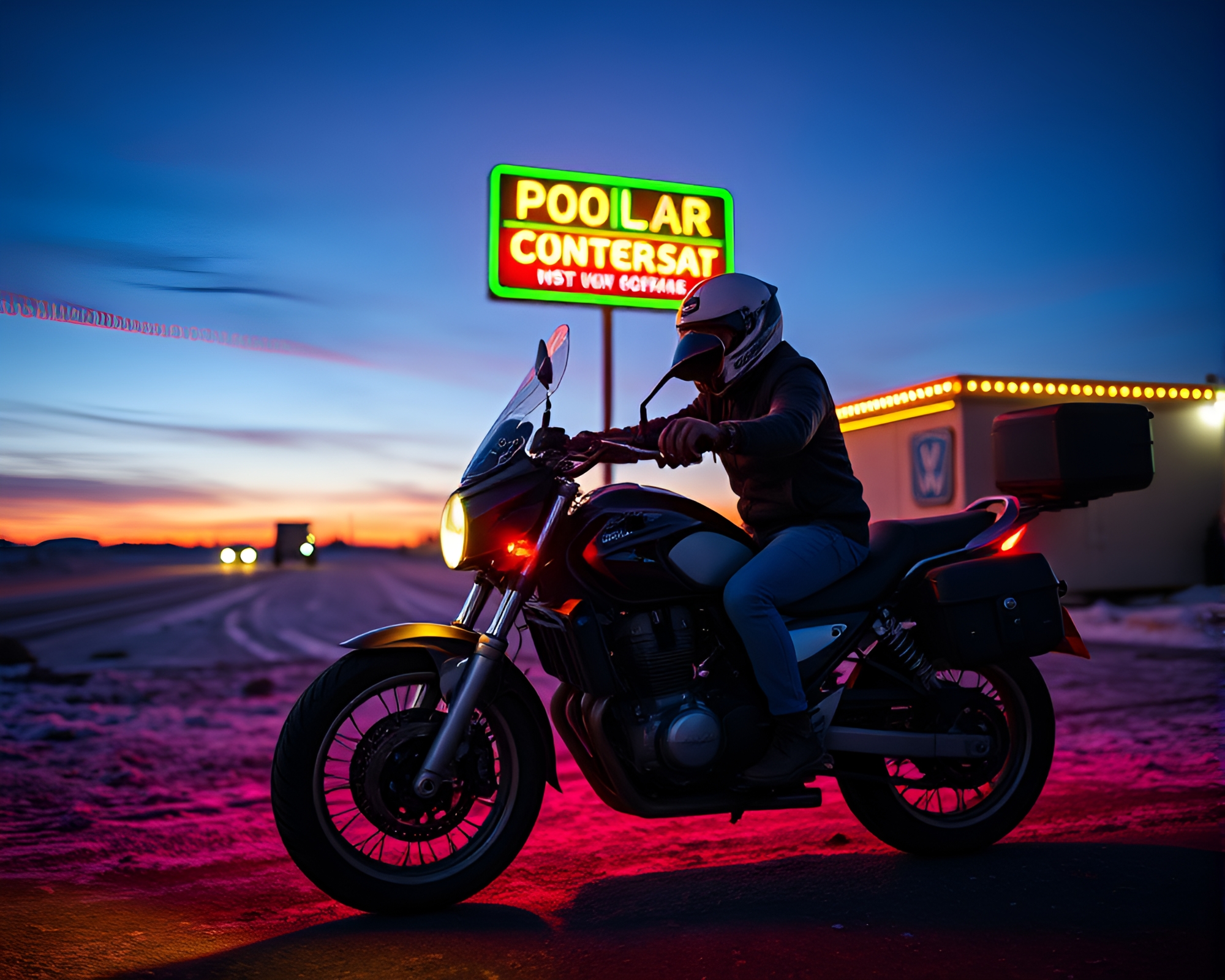 Neon Motorcycle in Polar Twilight Photogrammetry Composition – free AI stock image