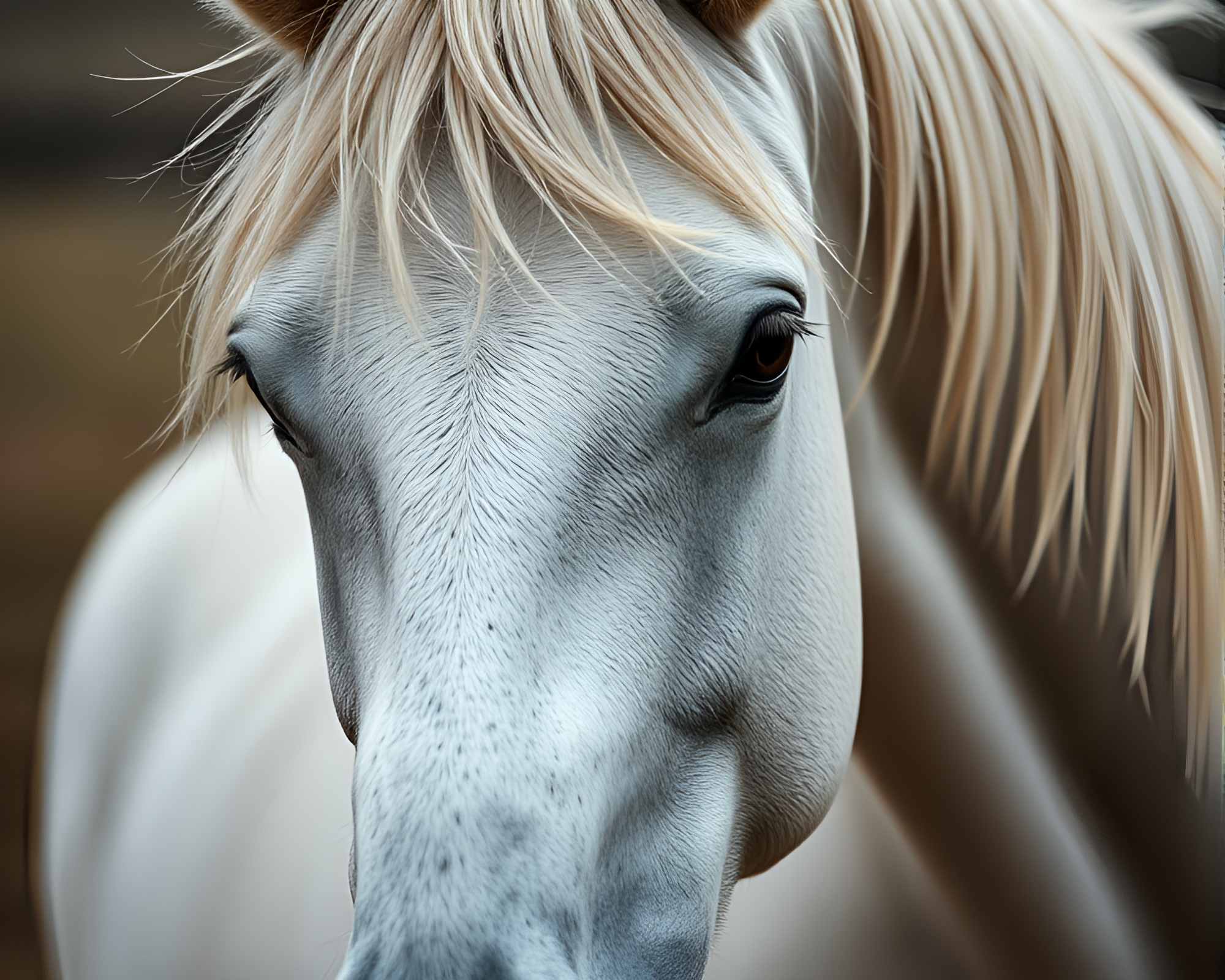 Majestic Wild Stallion Close-Up Ivory Portrait – free AI stock image