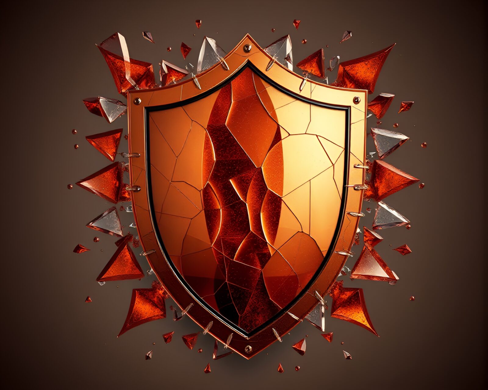 Abstract shield made of copper glass shards in fractal design