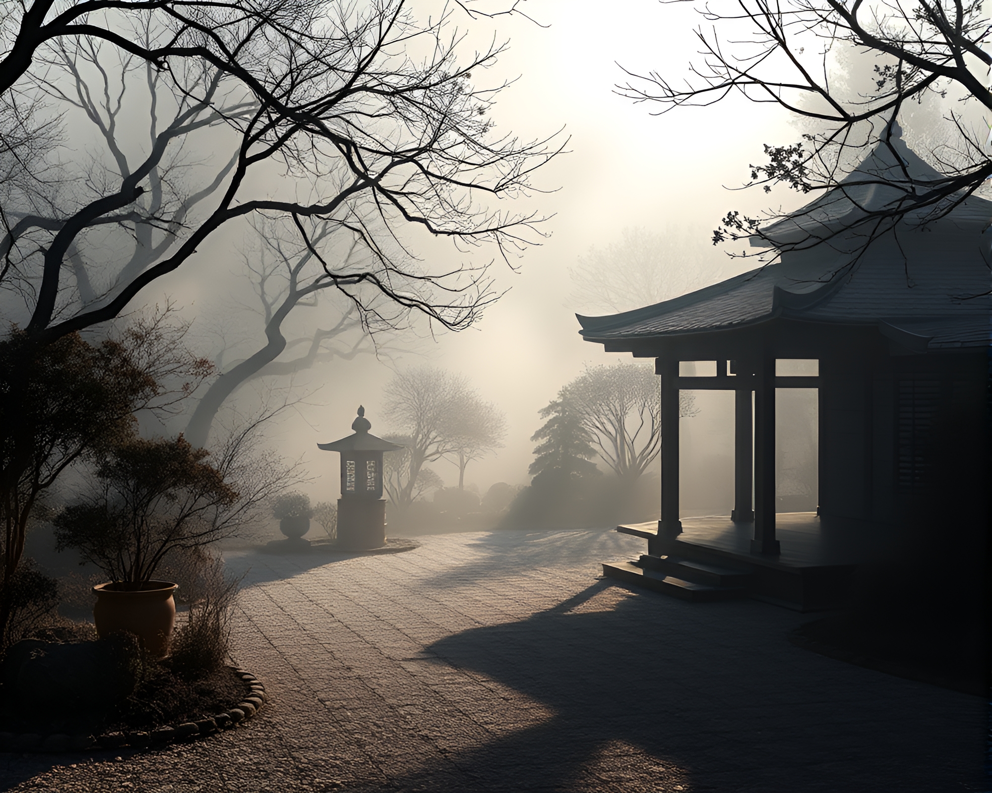 Zen Garden Shadow Silhouette Study – free AI stock image