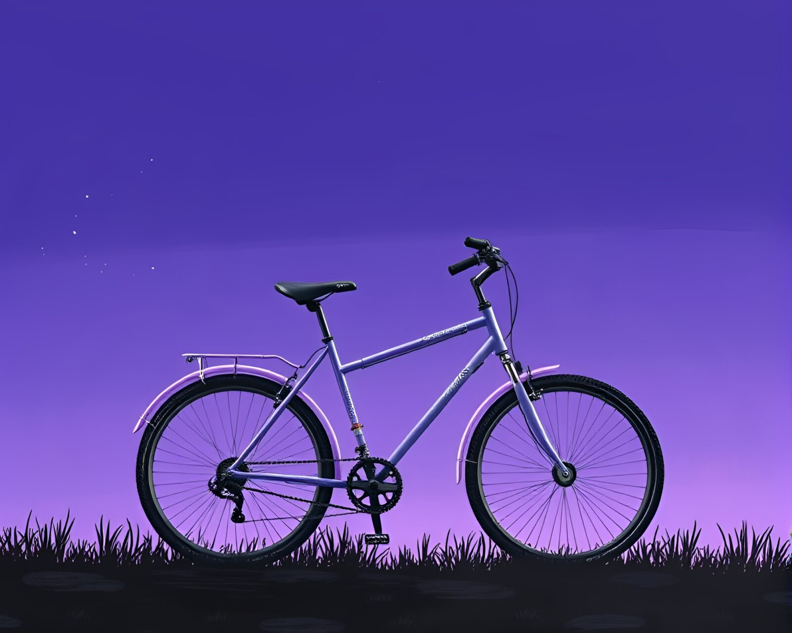 Chalkboard drawing of a solar-powered bike at twilight