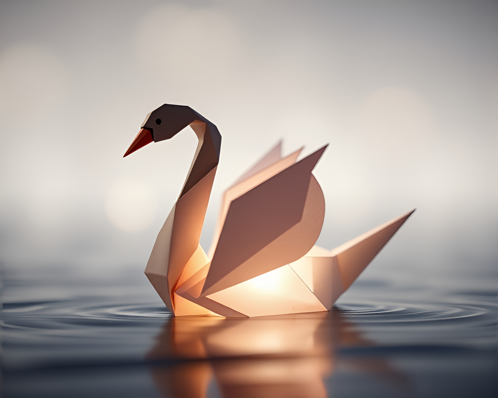 Origami Swan Focus Stacking in Digital Twilight Haze – free AI stock image
