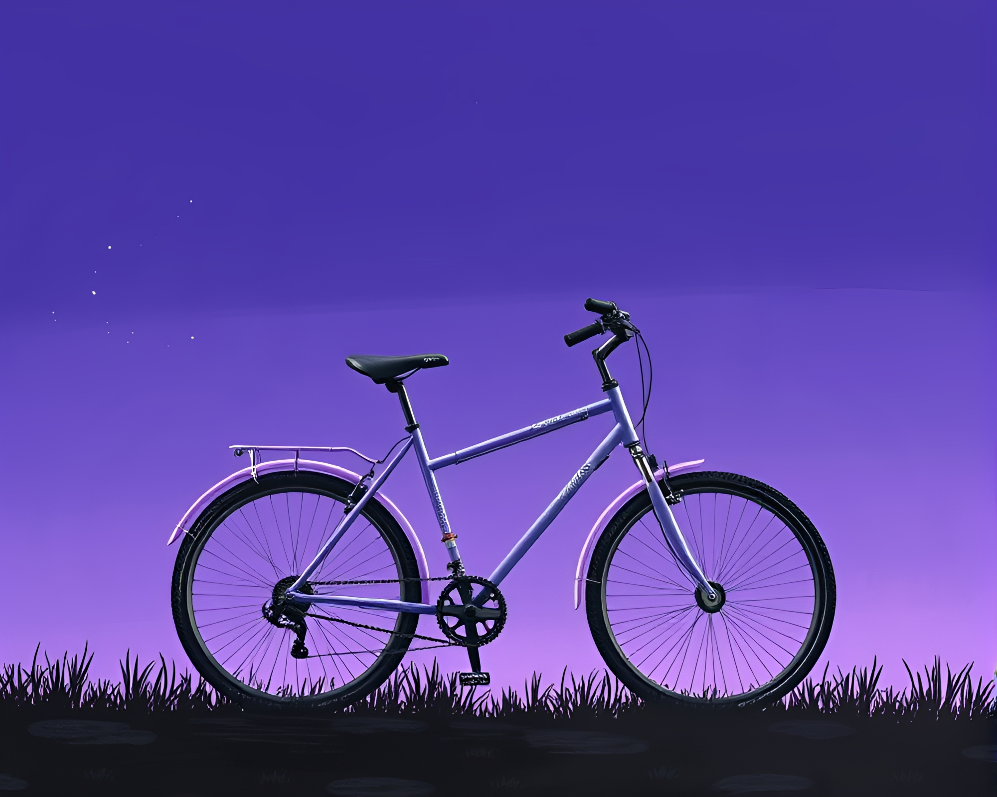 Solar-Powered Bike in Lavender Twilight Grid – free AI stock image