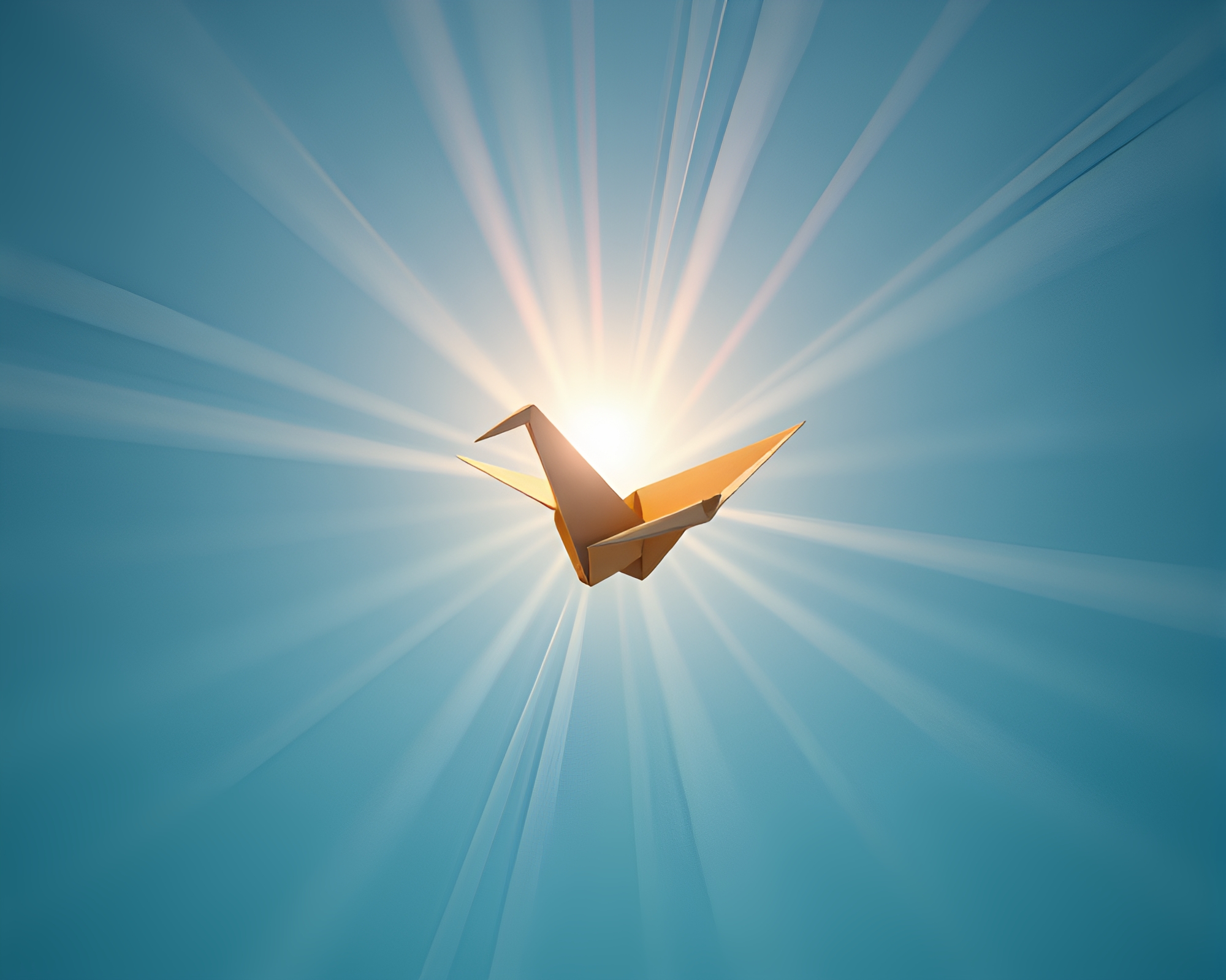 Retro Pixel Art Origami Crane Sunbeam Rays – free AI stock image