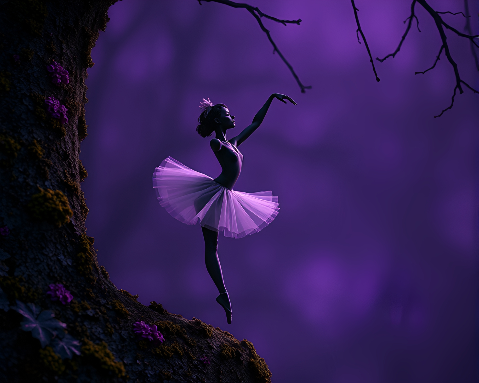 Lichen-Textured Ballet Dancer at Twilight – free AI stock image