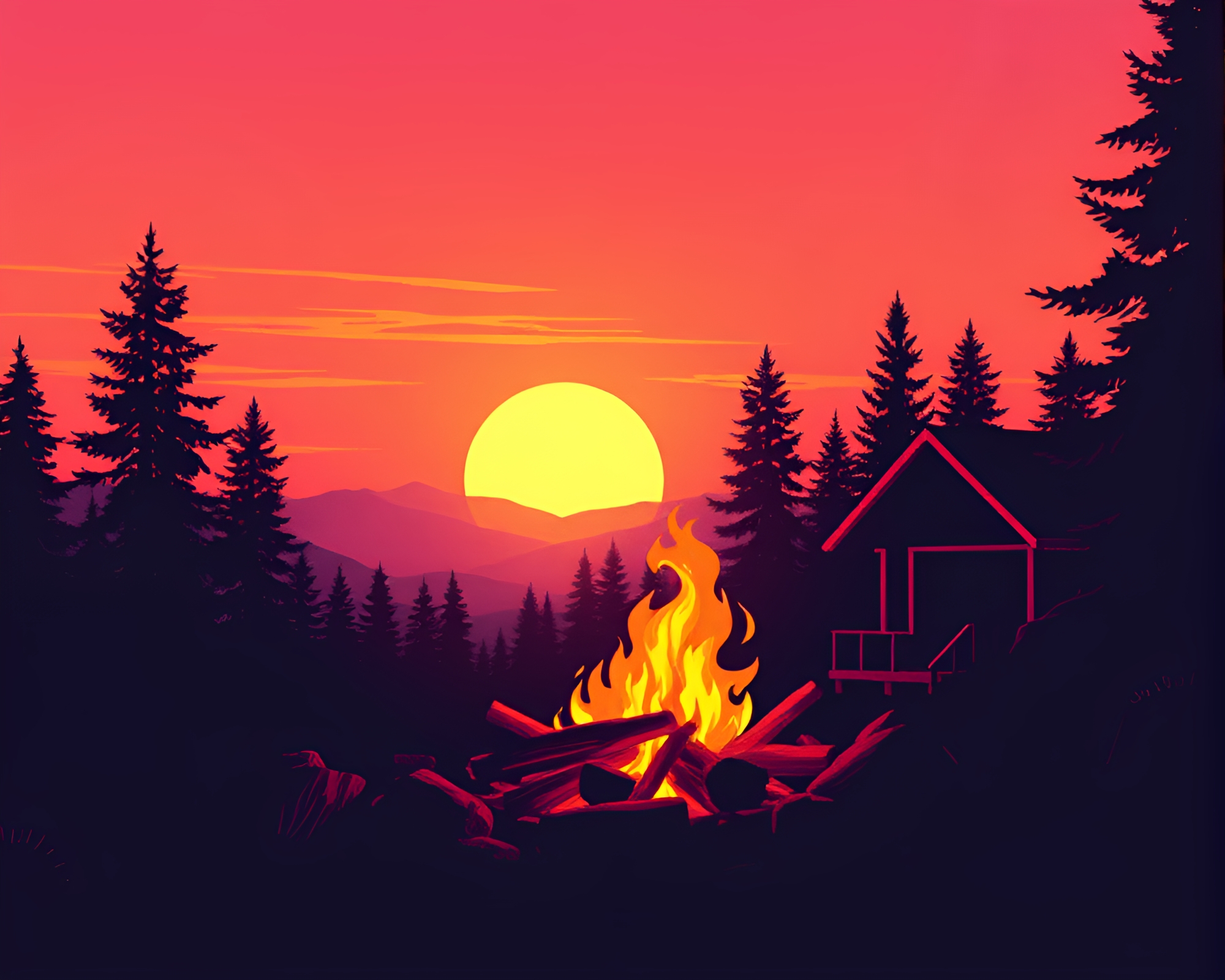 Vaporwave Sunset Halftone Grid Bonfire Warmth Art – free AI stock image