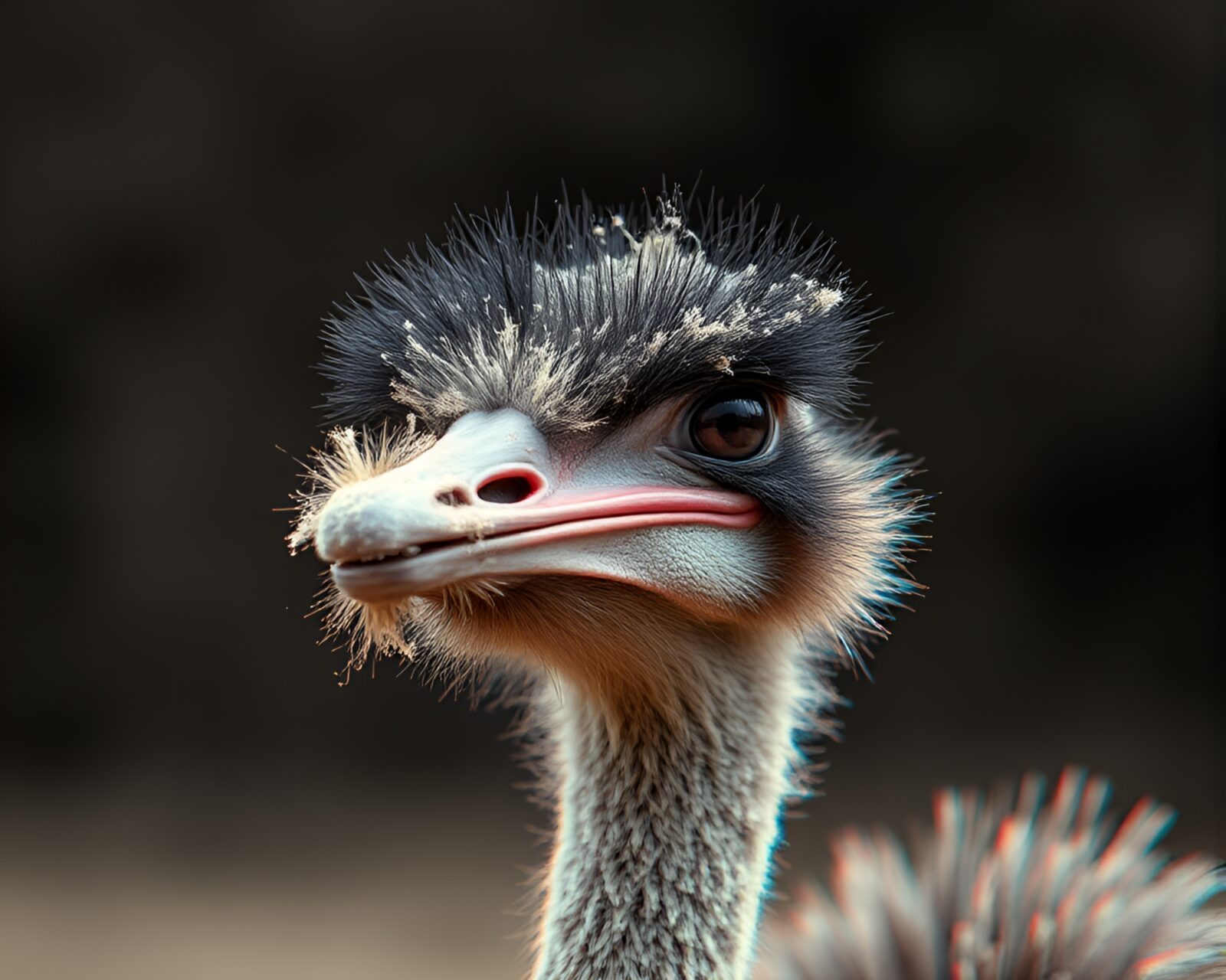Anaglyph 3D artwork of ostrich in dusty complementary palette