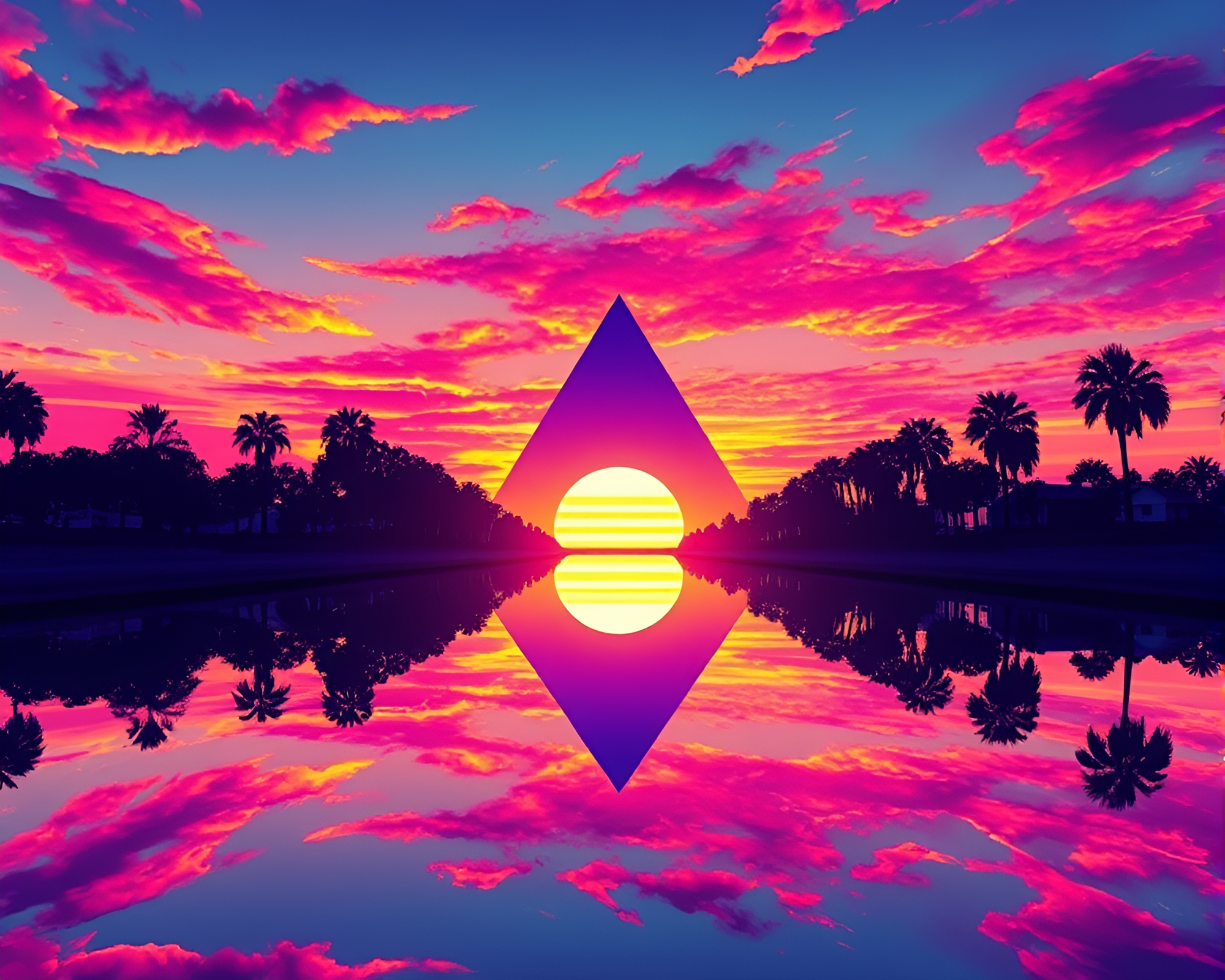 Vaporwave Sunset Mirror Shard Reflection – free AI stock image