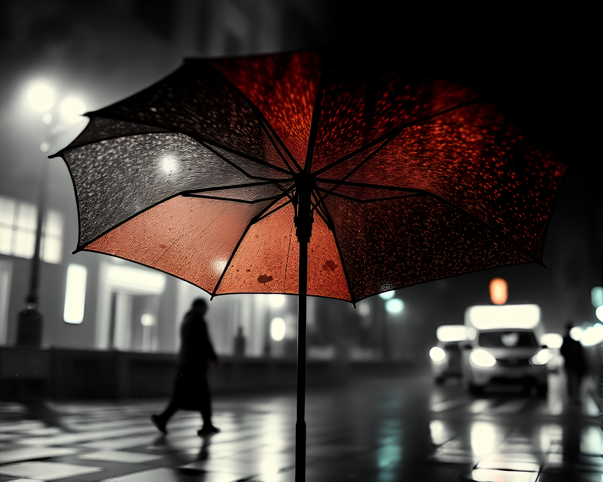 Umbrella Man: Smoky Photocollage Art with Intricate Crosshatching – free AI stock image