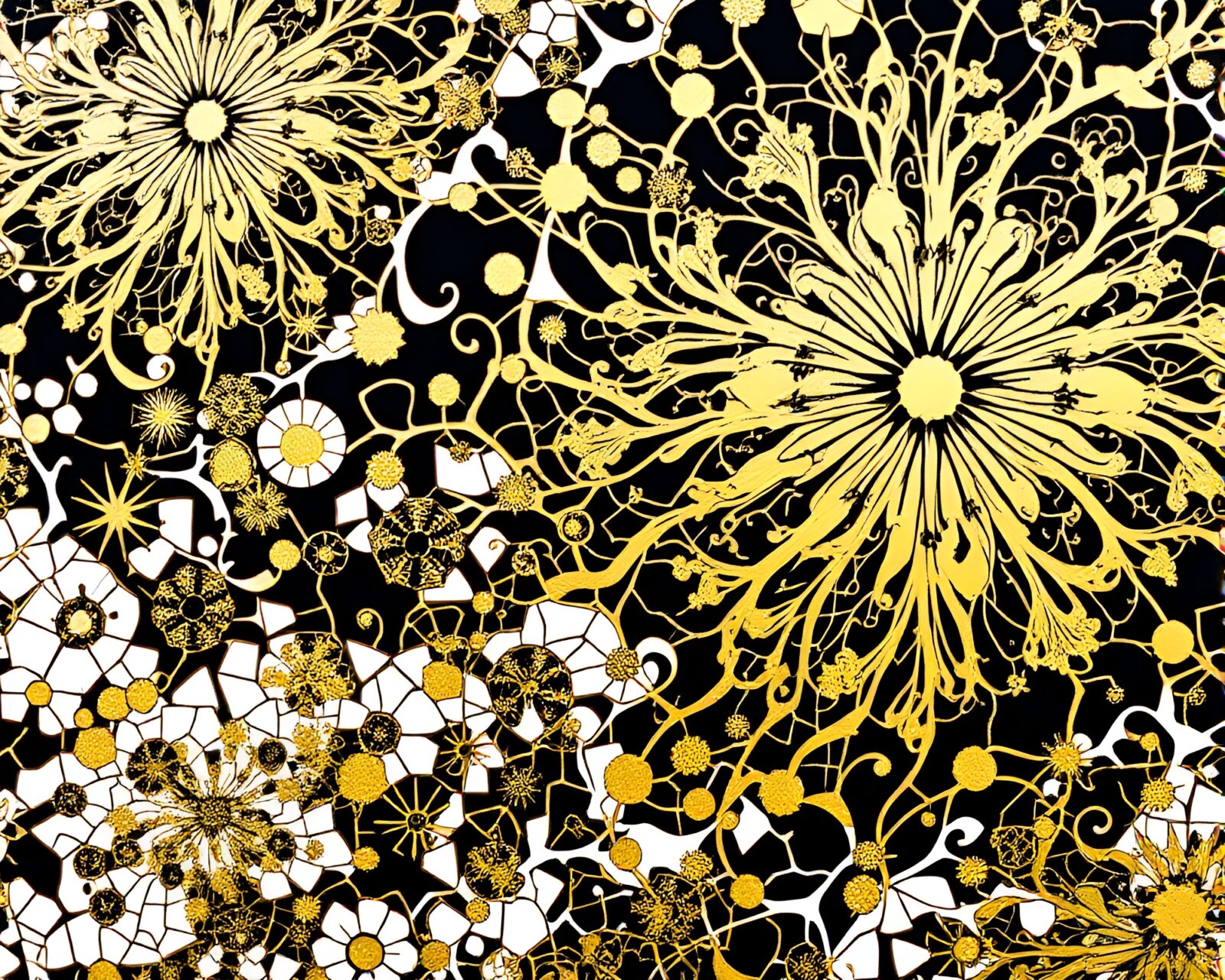 Intricate fractal pattern design with gold foil accents