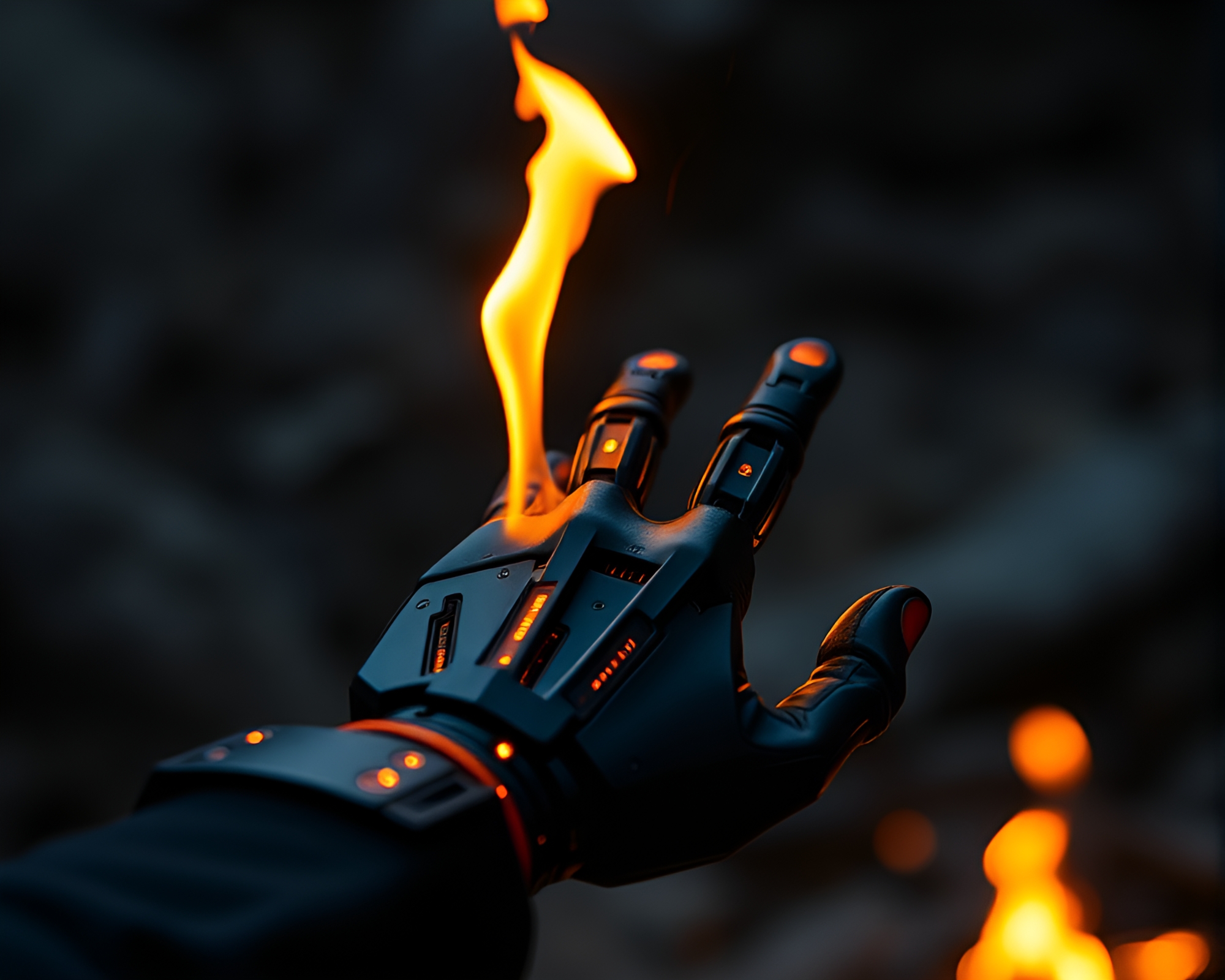 Skeuomorphic Cybernetic Hand with Film Burn Effects – free AI stock image