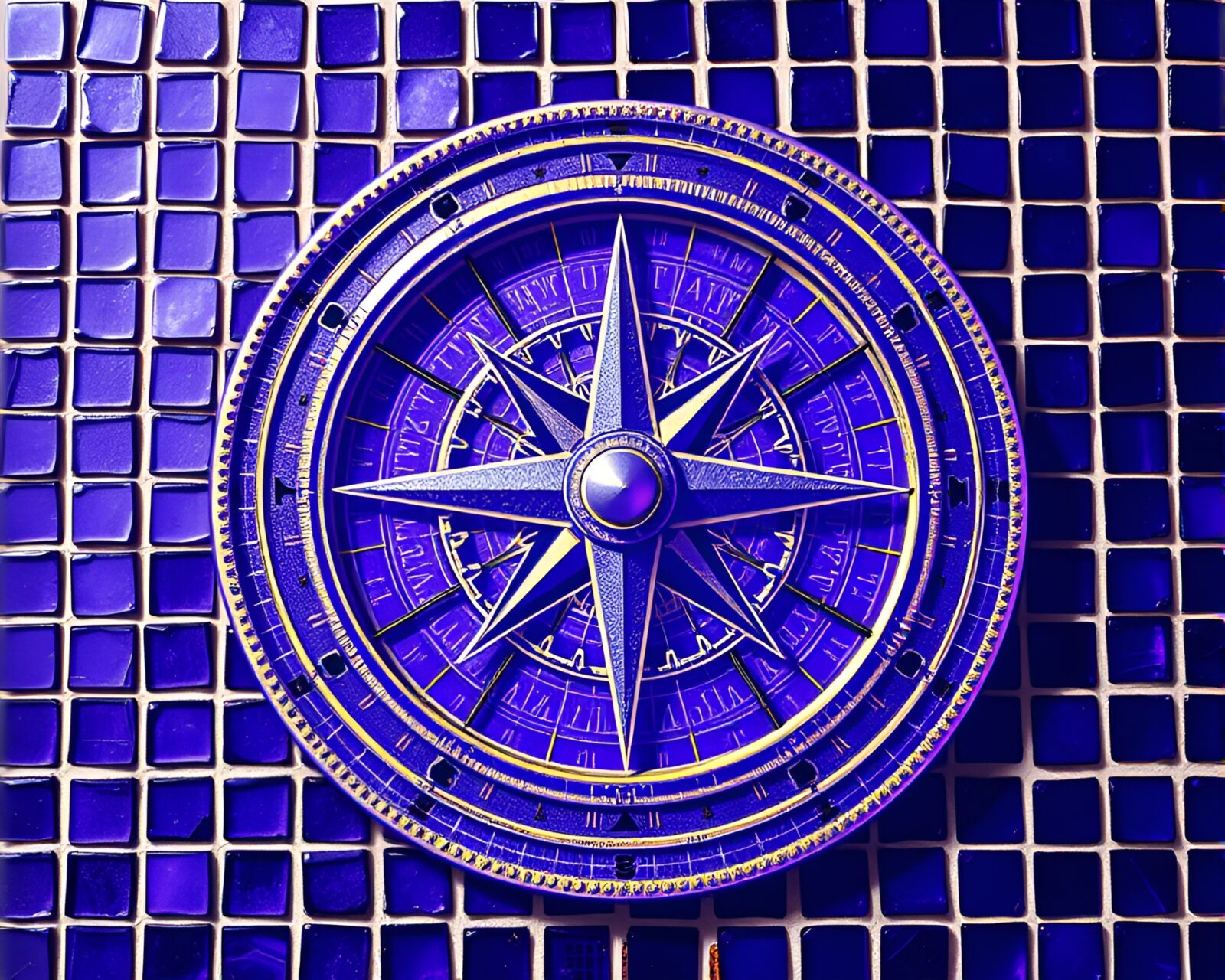 Abstract pattern of compass in ultraviolet light on blueprint background