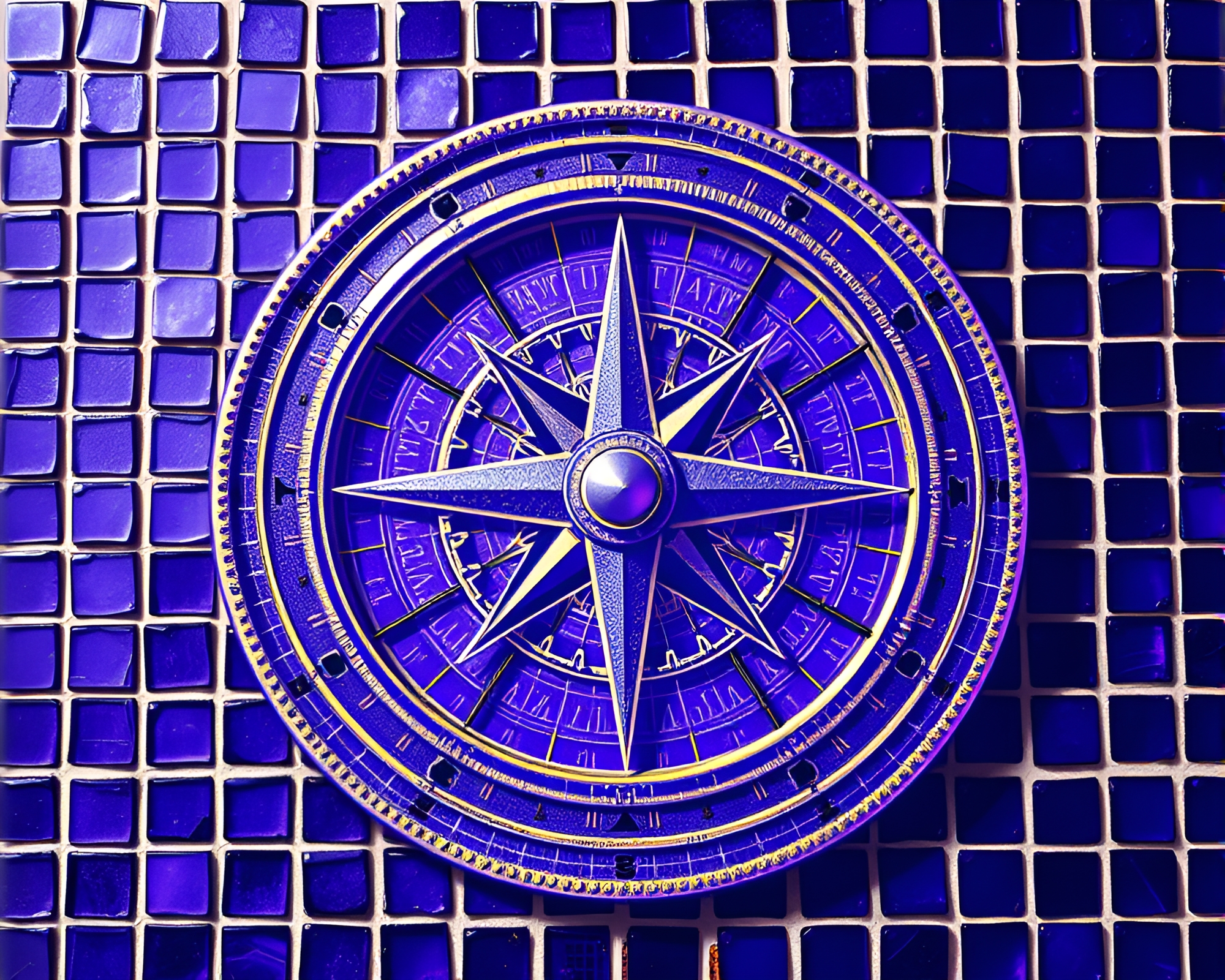 Compass Mosaic Tiling: Ultraviolet Blueprint Shine – free AI stock image