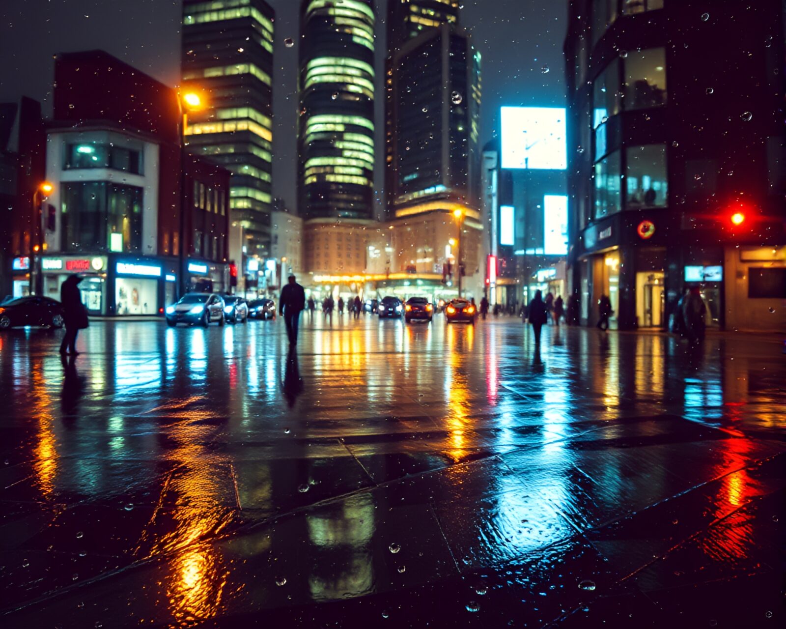 Double exposure of holographic mind palace in rain