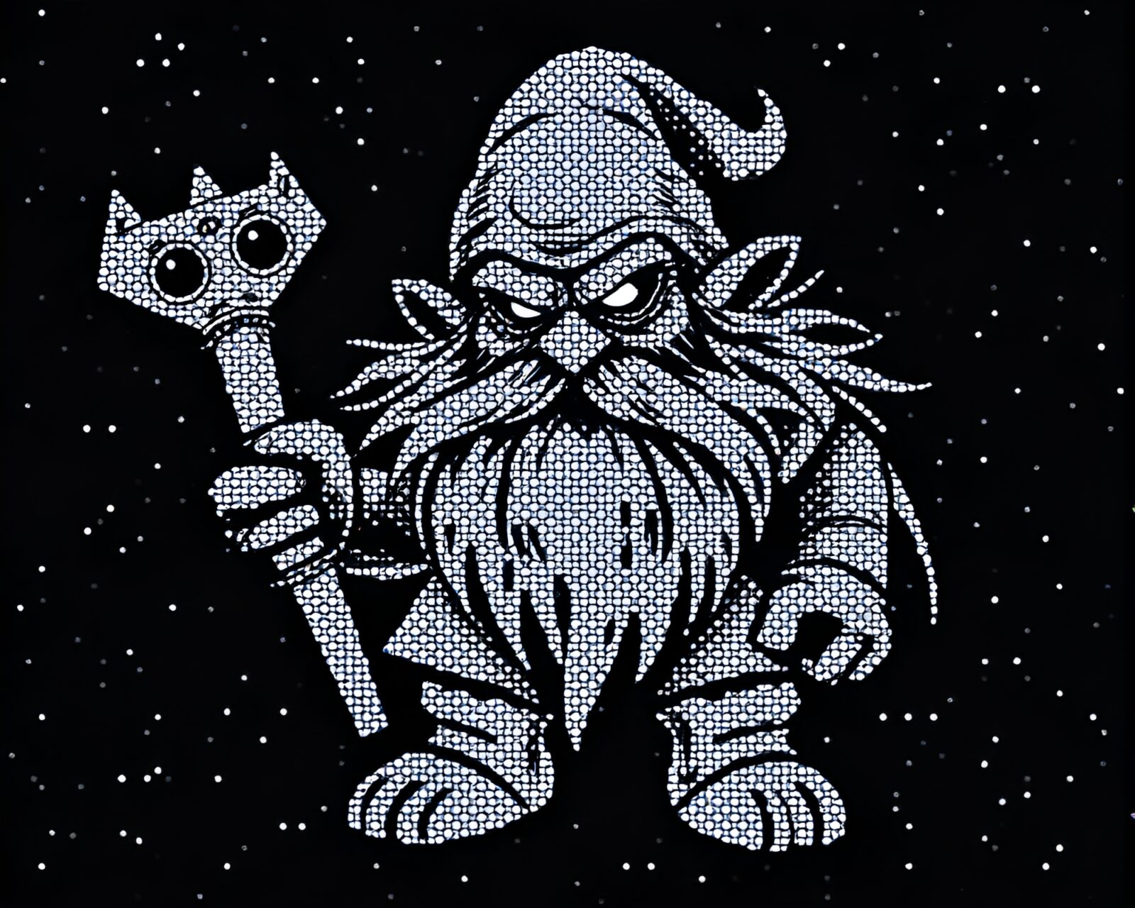 Enigmatic dwarf bathed in selective indigo light dots