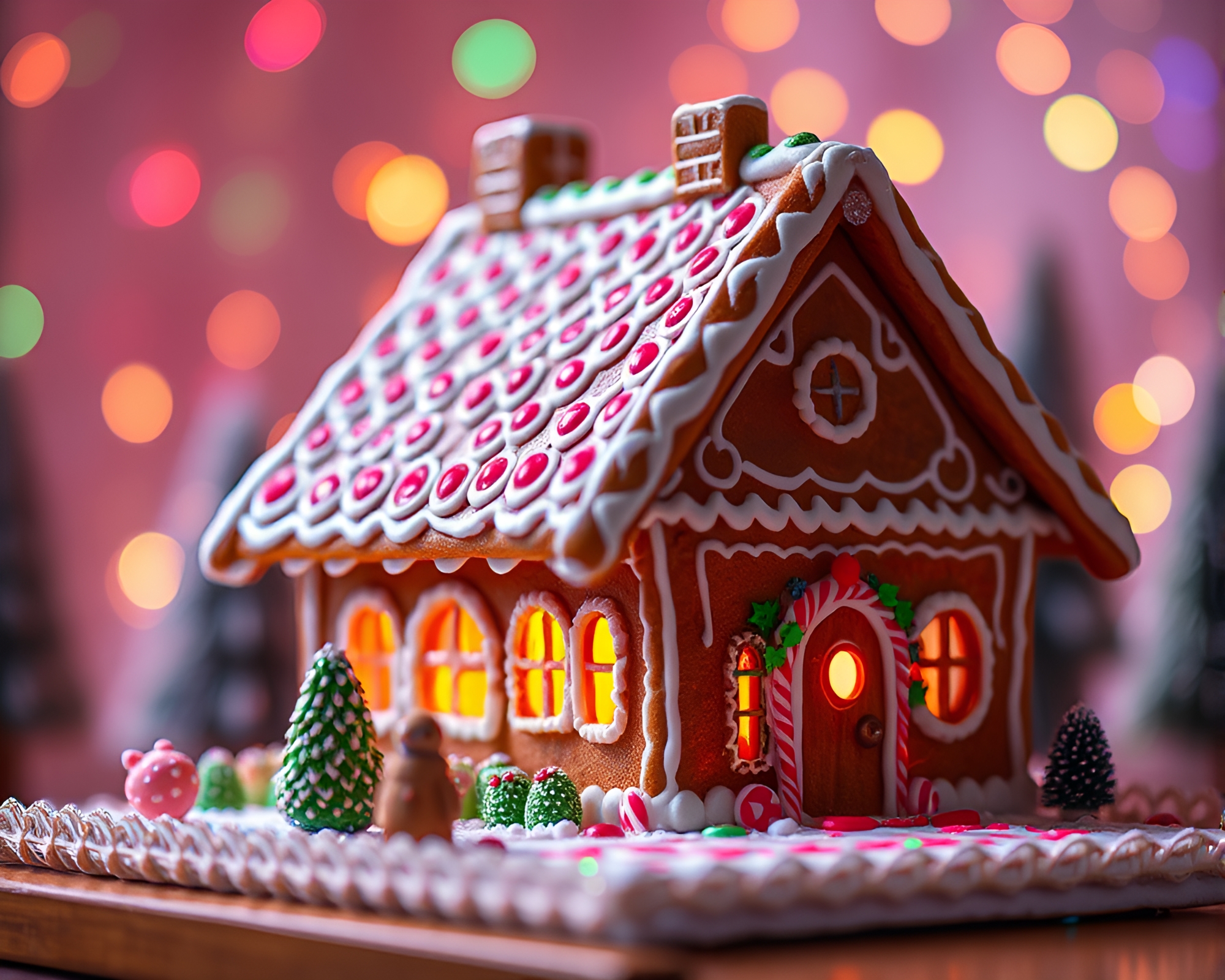Gingerbread Dreamland with Iridescent Glow – free AI stock image