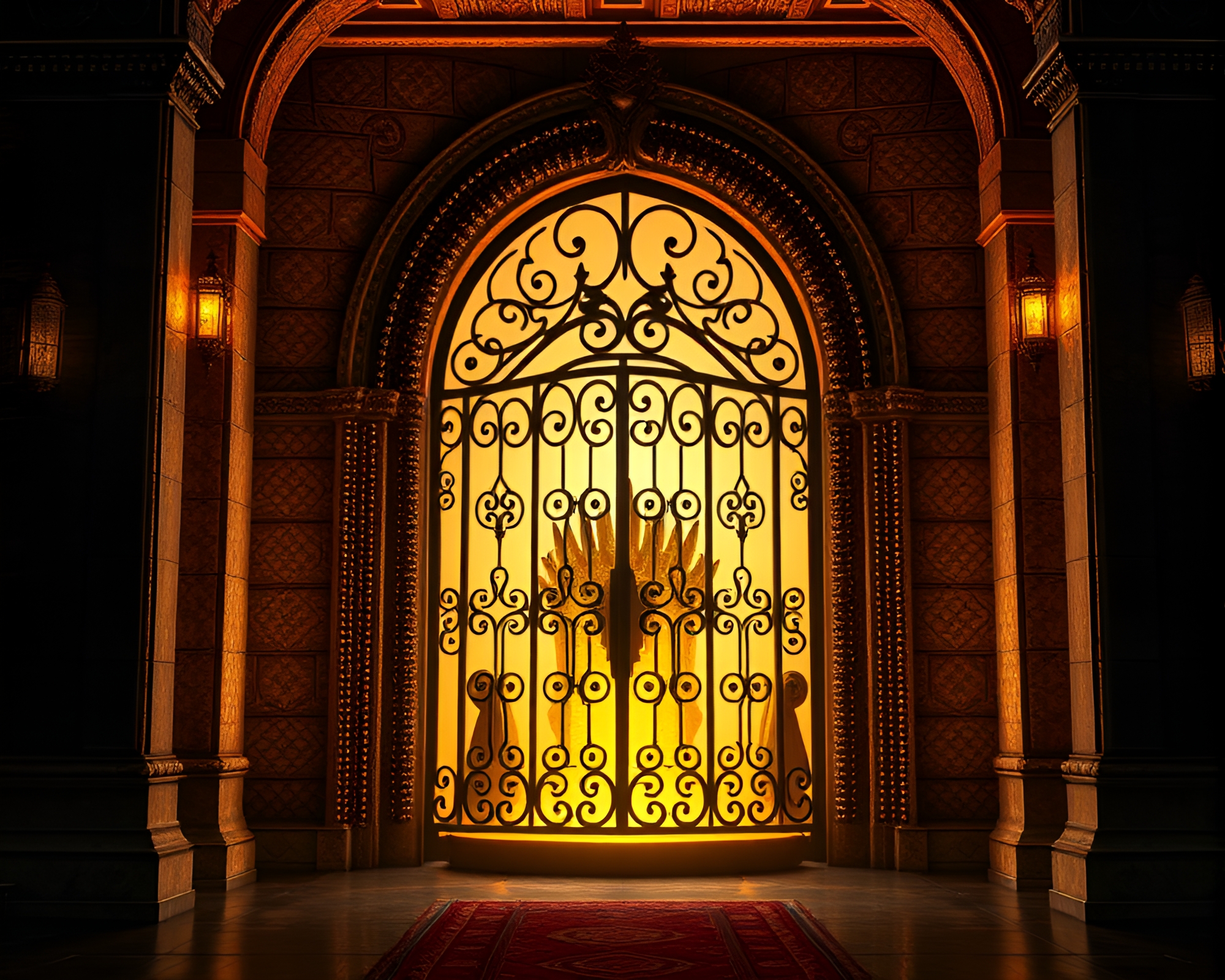 Majestic Iron Gate with Glowing Beadwork Accents – free AI stock image