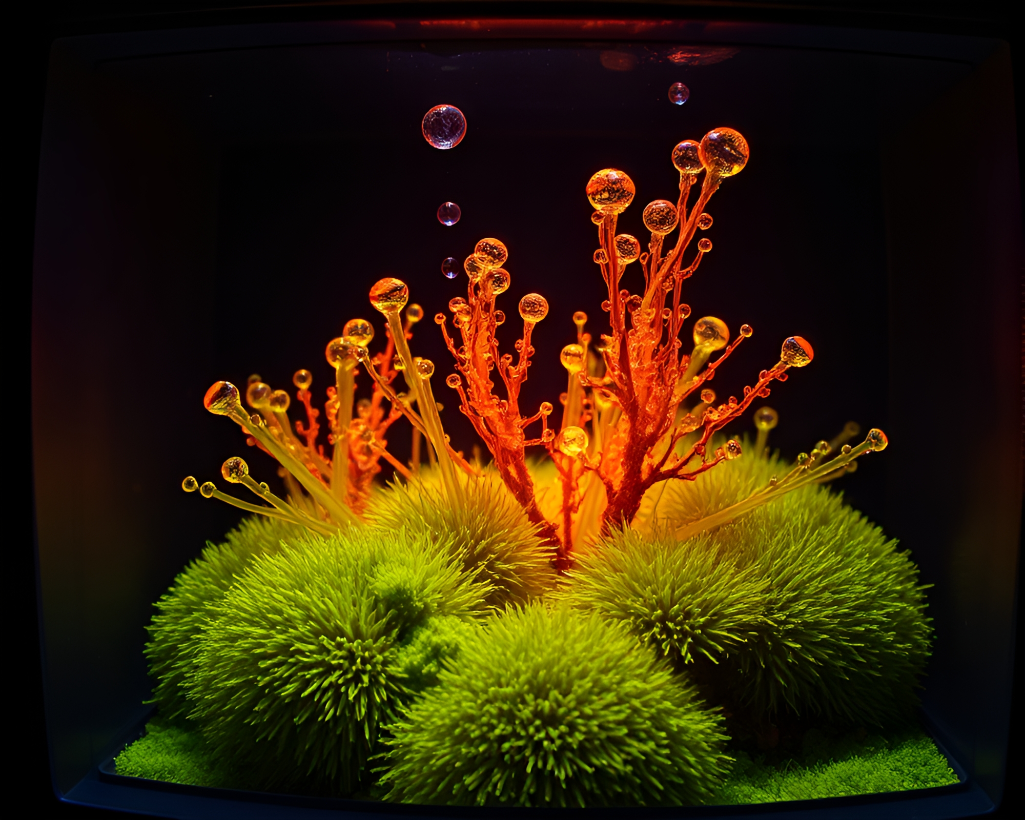 Enchanted Crystal Floating in Mossy Thermal Environment – free AI stock image