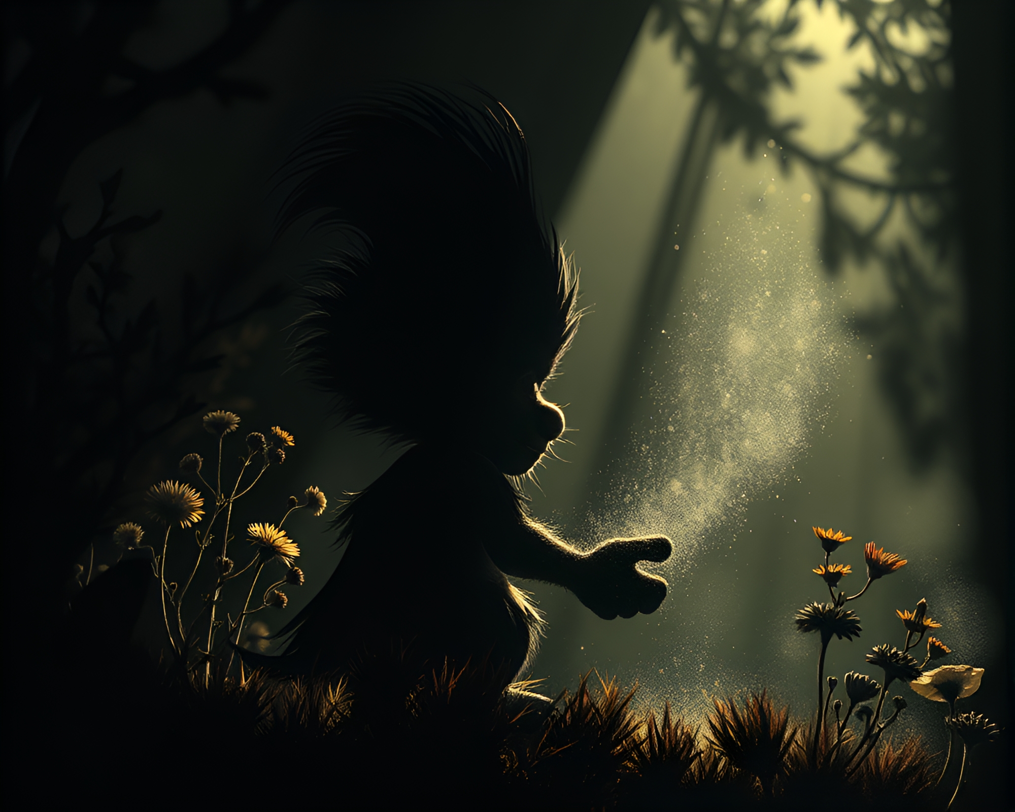 Enchanting Shadow Troll in Botanical Light – free AI stock image