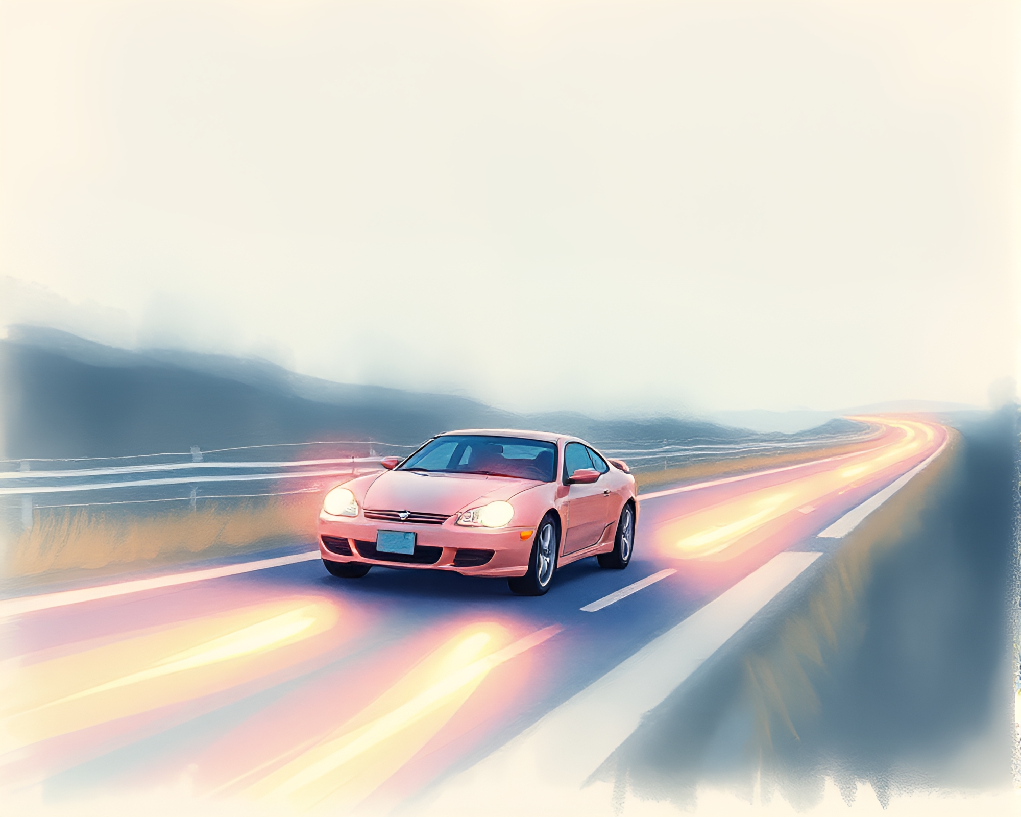 Nymph amidst car light trails in amethyst pastel – free AI stock image