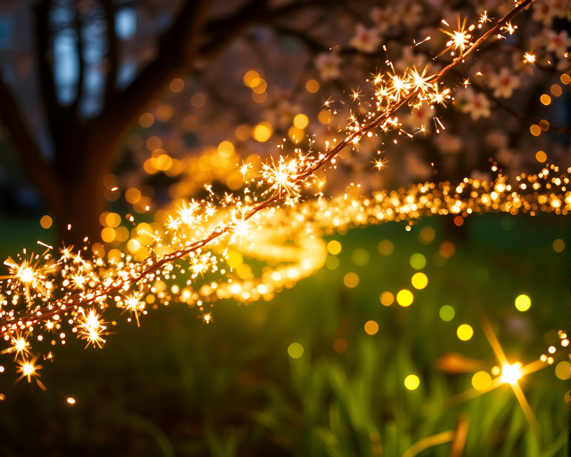 Enchanting Spring Blossoms Illuminate Stained Glass Night – free AI stock image