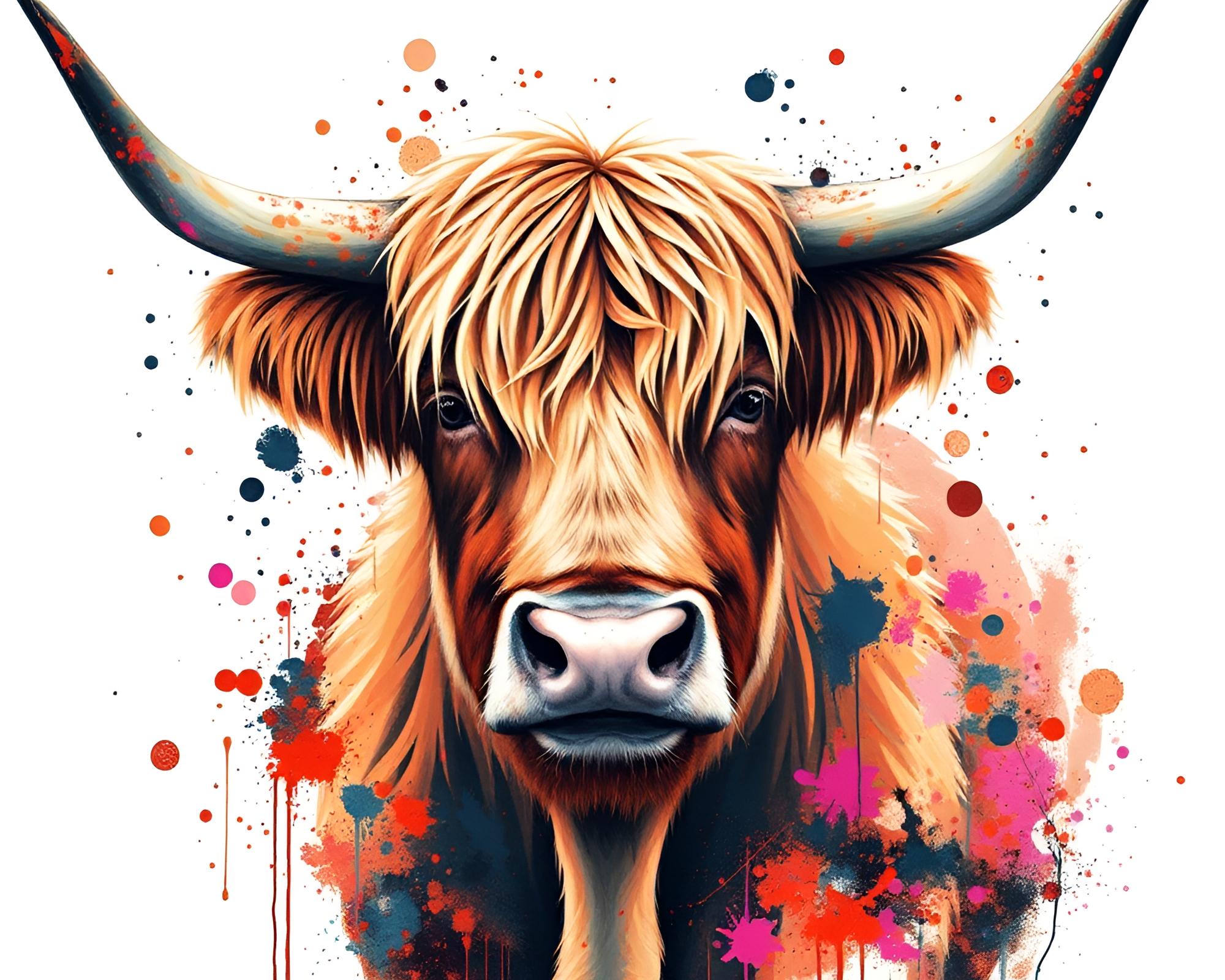 Highland Cow in Cel Shaded Splatter Painting – free AI stock image