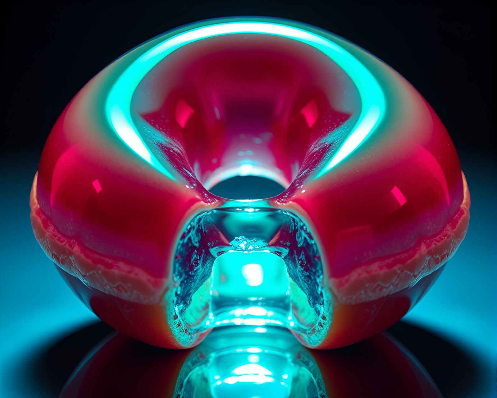 Vibrant and dynamic surreal art featuring jelly-filled doughnut and prism refraction