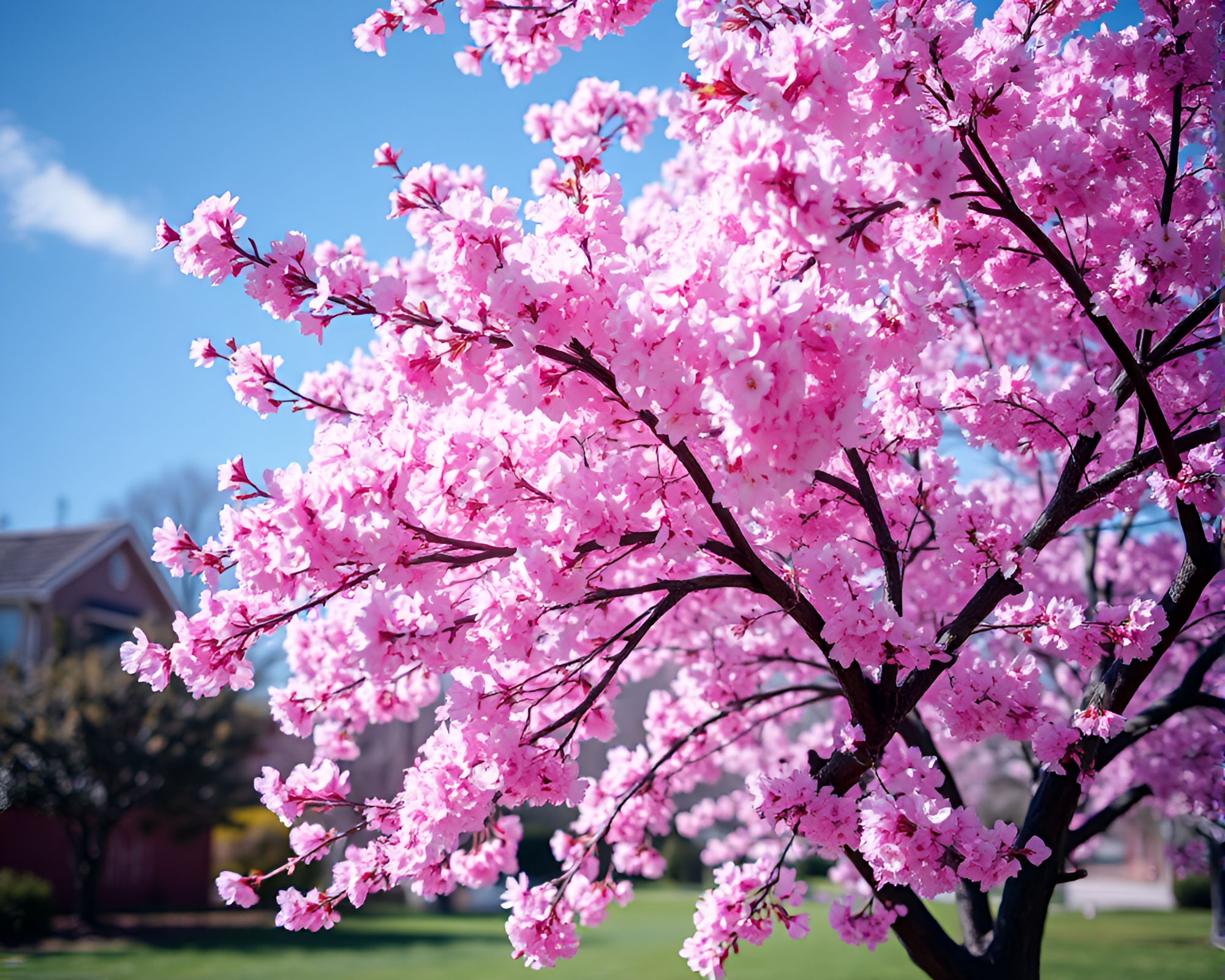 Iridescent Soap Bubble Amidst Cherry Blossom Tree – free AI stock image