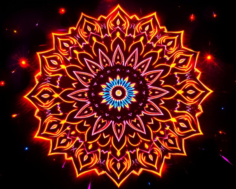 Stitched Mandala with Graffiti Glow at Club Night – free AI stock image