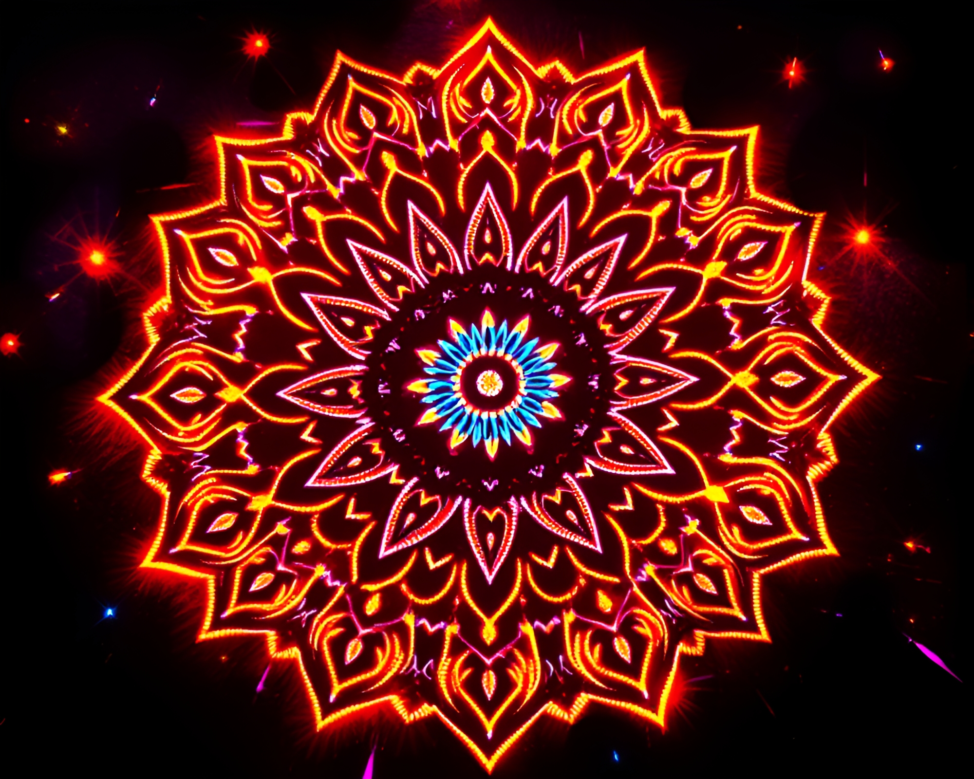 Stitched Mandala with Graffiti Glow at Club Night – free AI stock image