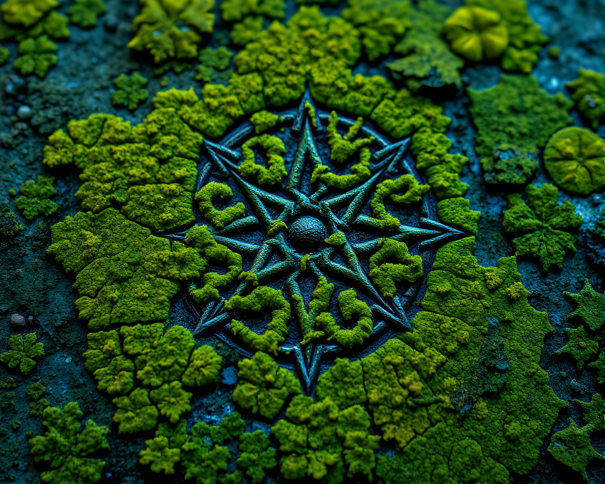 Esoteric Duochrome Sigil with Lichen Texture Accents – free AI stock image