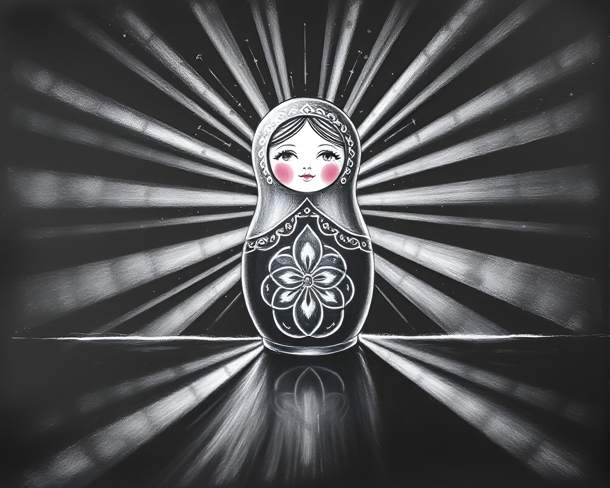 Matryoshka Doll Reflections in Chalk Drawing Landscape – free AI stock image