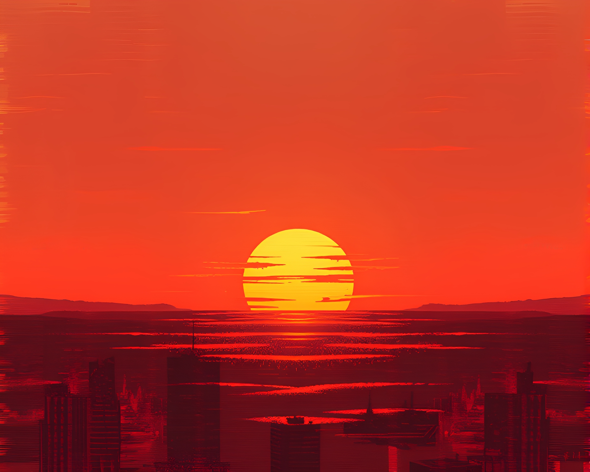 Vaporwave Sunset Glitch Artifacts in Sepia Tempra Painting – free AI stock image