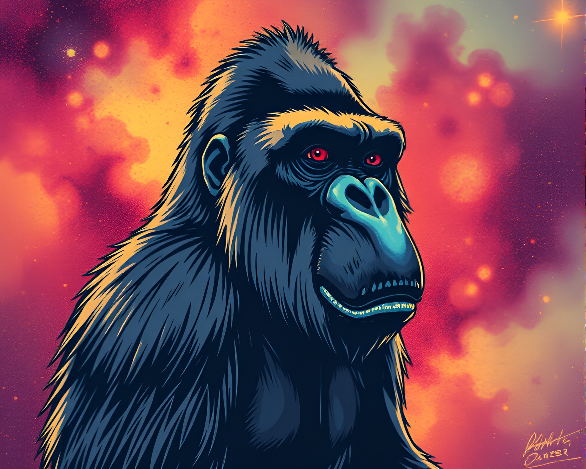 Cosmic Gorilla in Checkered Space – free AI stock image