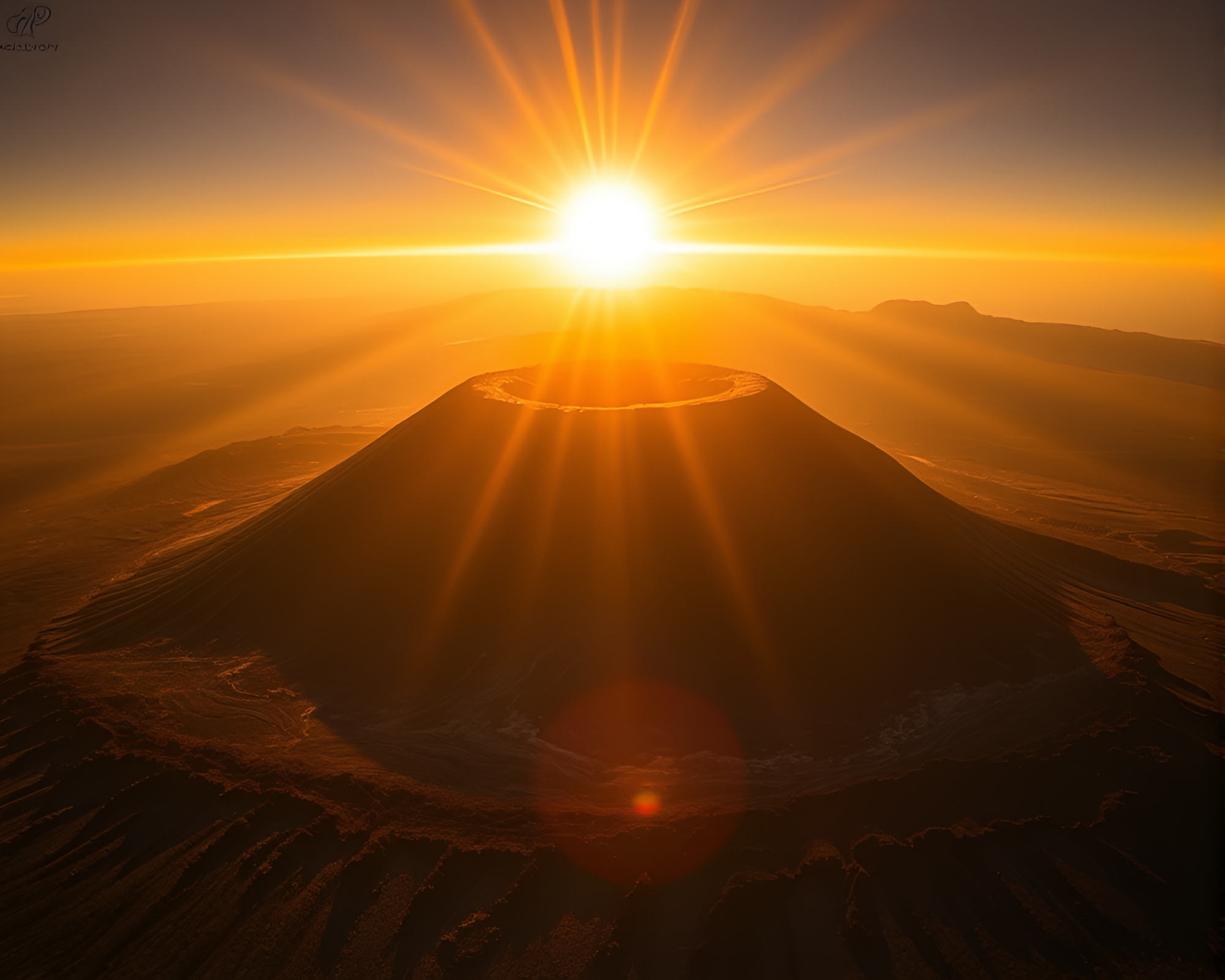 Volcanic Crater Scan Lines Illuminated by Sunbeam Rays – free AI stock image