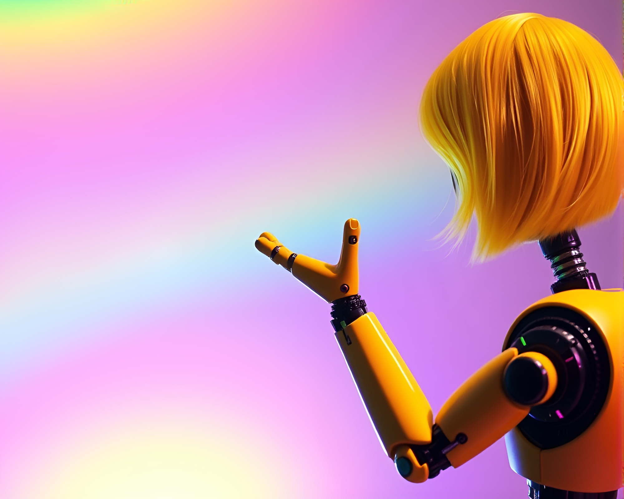 Rainbow Refraction in Mustard Robotic Arm Simulation – free AI stock image