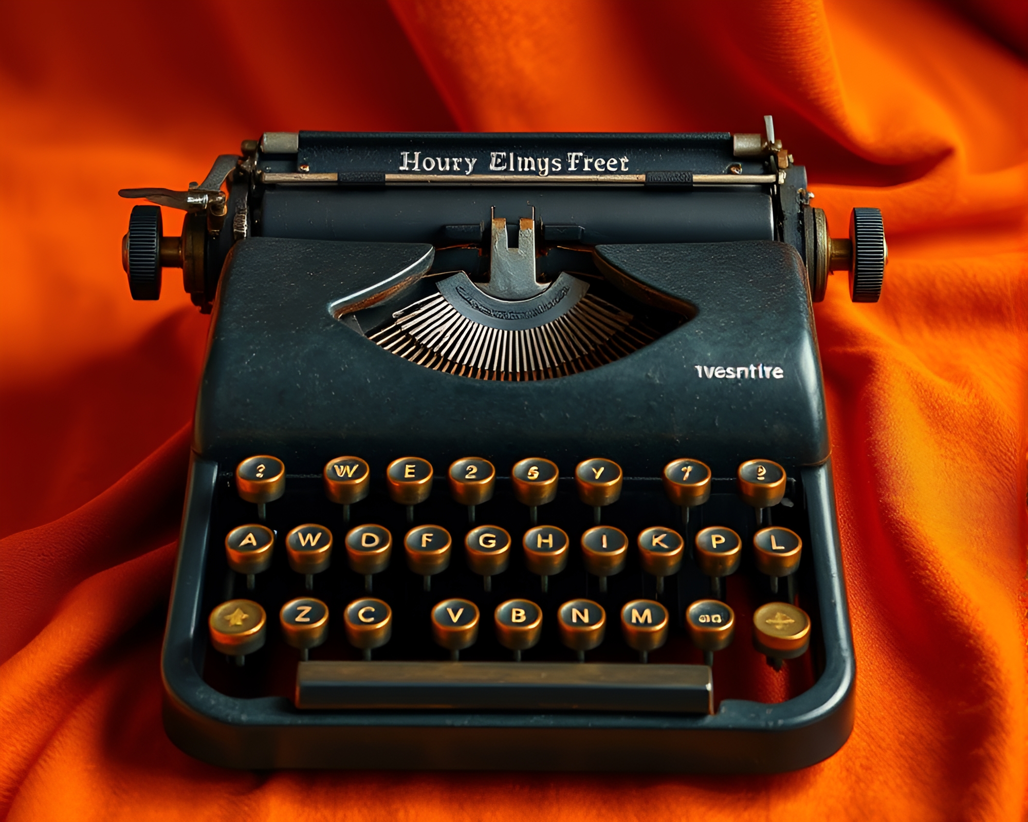 Antique Typewriter with Foil Stamping in Burnt Orange Light – free AI stock image
