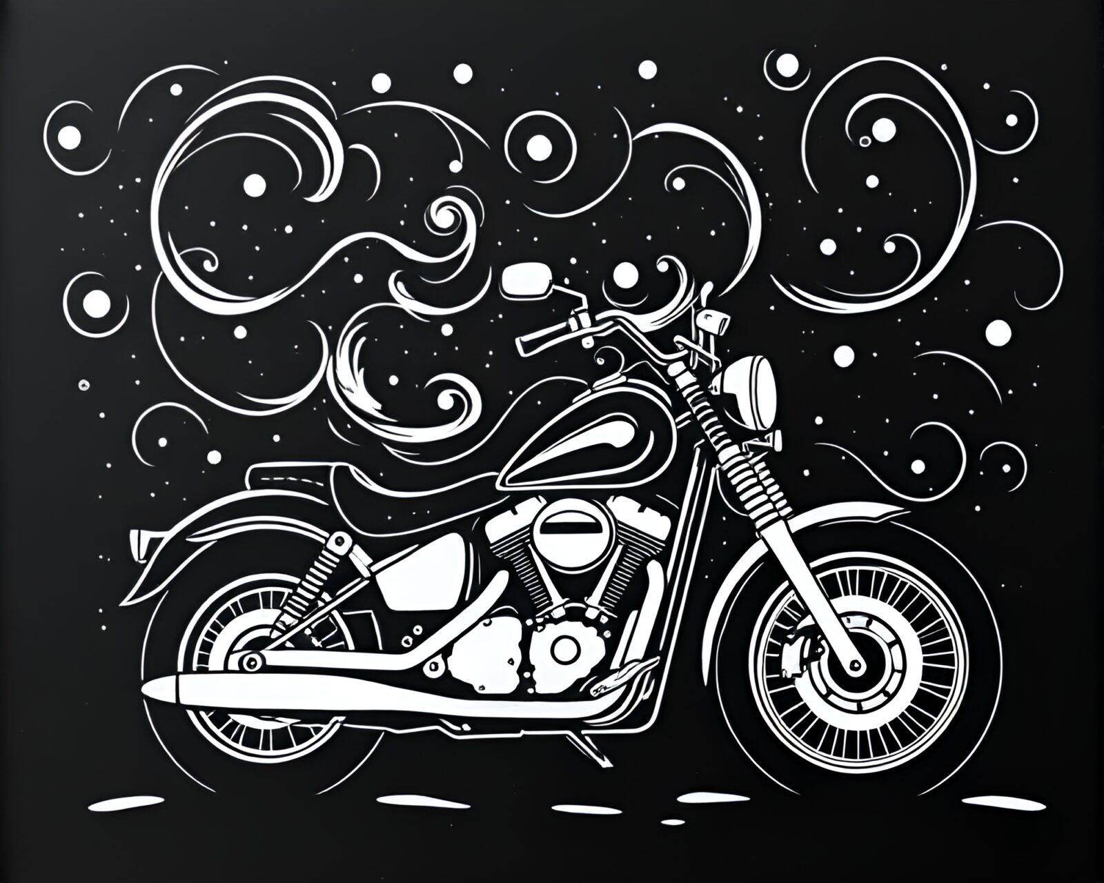 Intricate motorcycle design blending into cosmic swirls