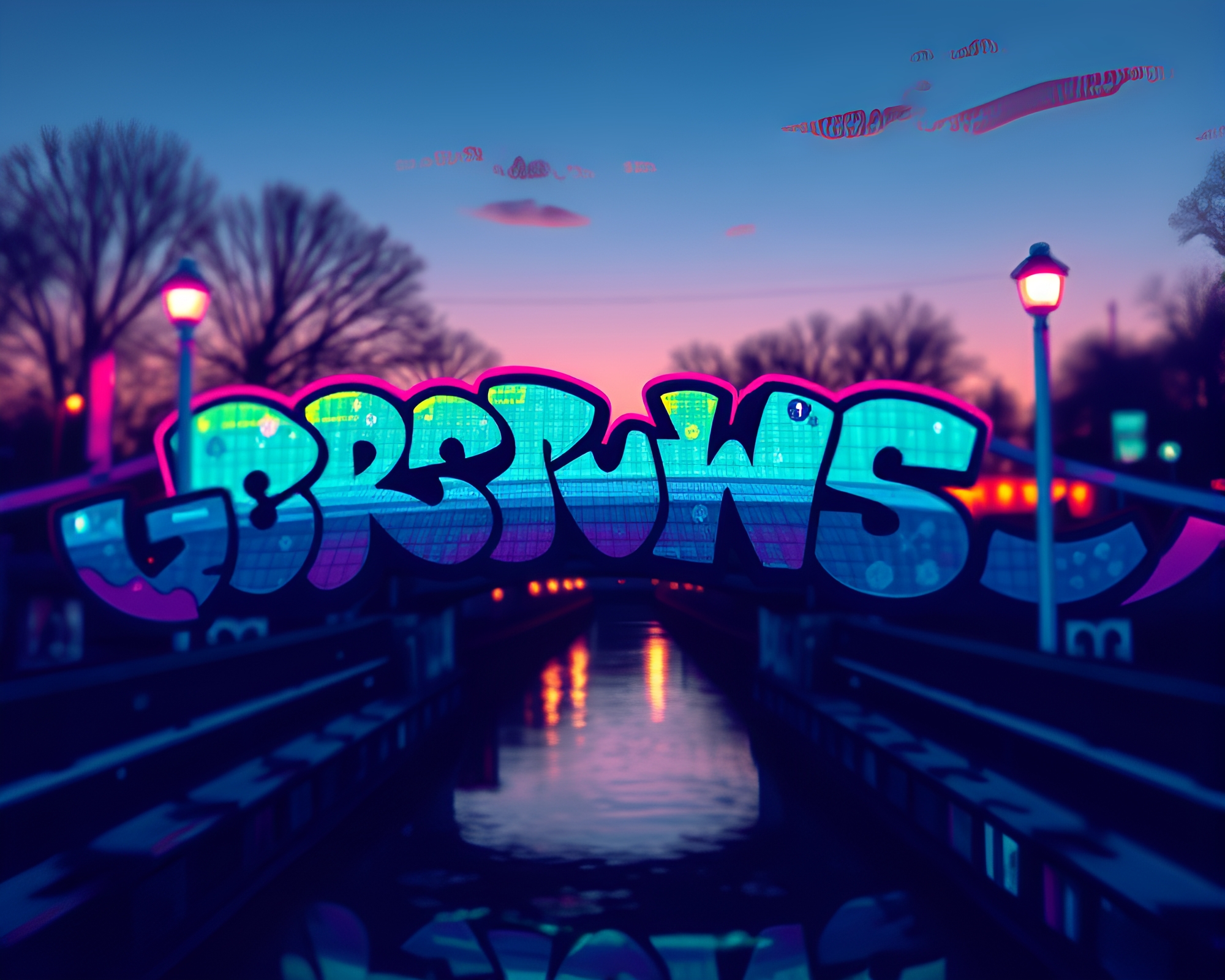 8-Bit Glass Bridge with Pastel Graffiti – free AI stock image