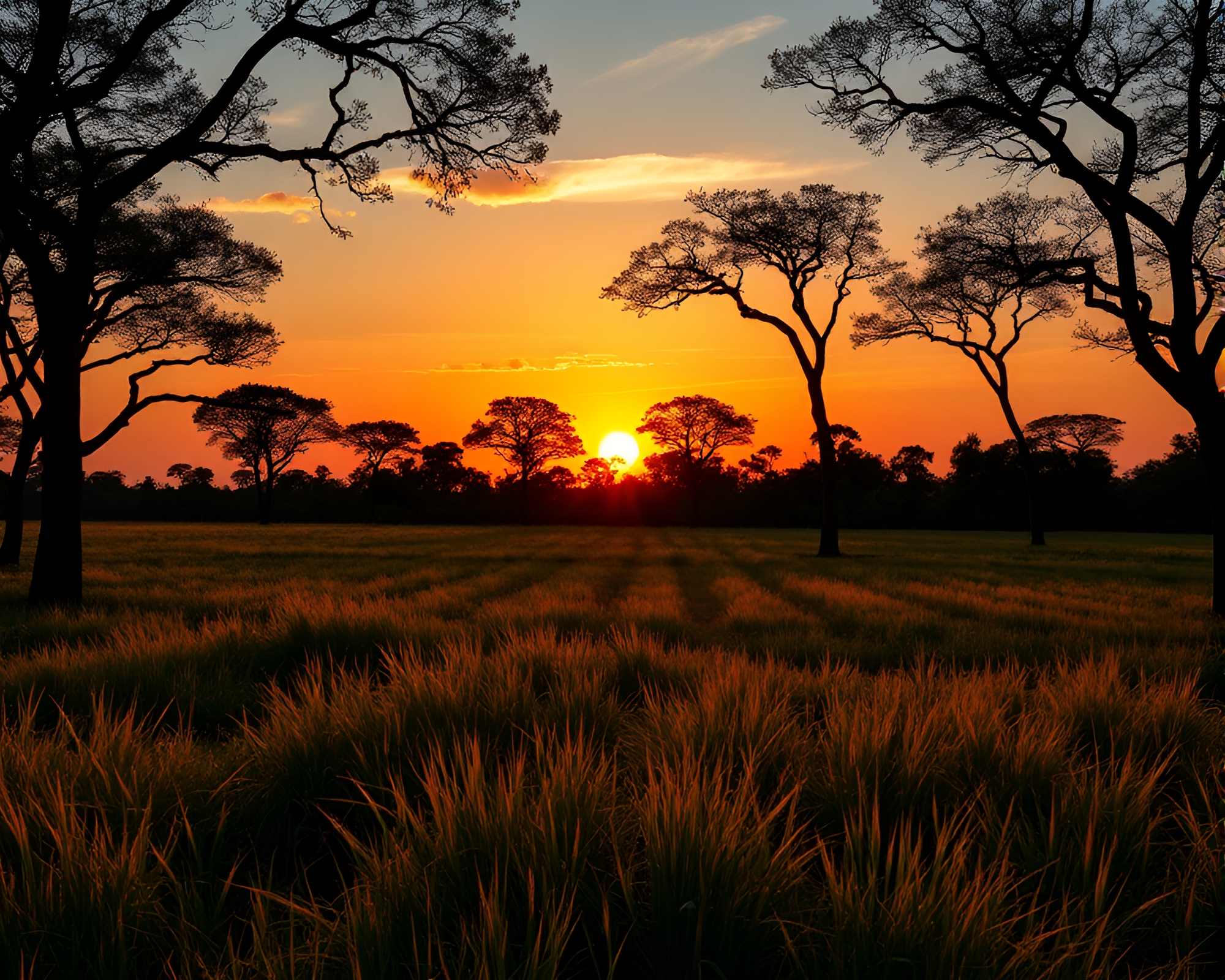 Sunset Savannah with Tree Ring Patterns – free AI stock image