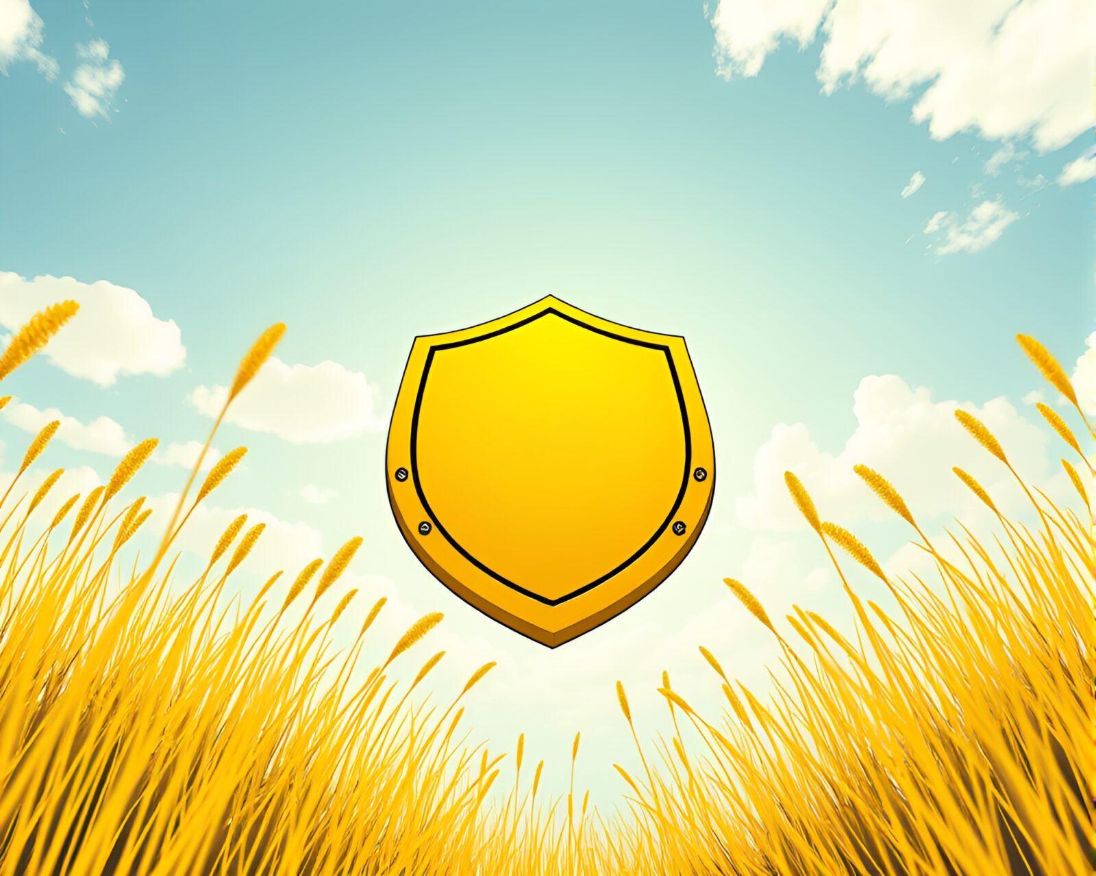 Illustration of a dragon-guarded shield under yellow light
