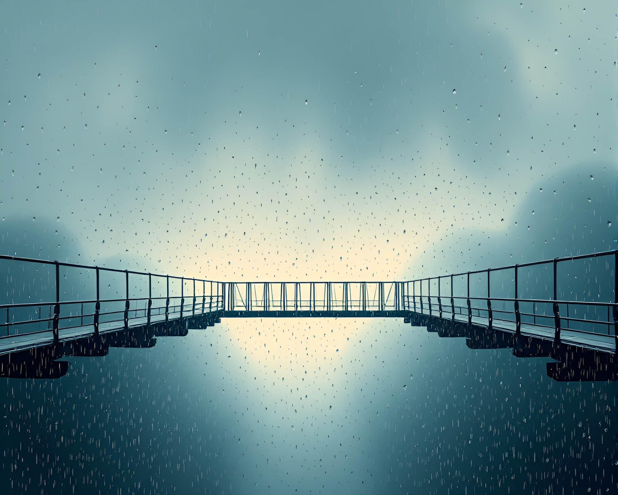 Misty Suspension Bridge Rain Droplets Splatter Art – free AI stock image