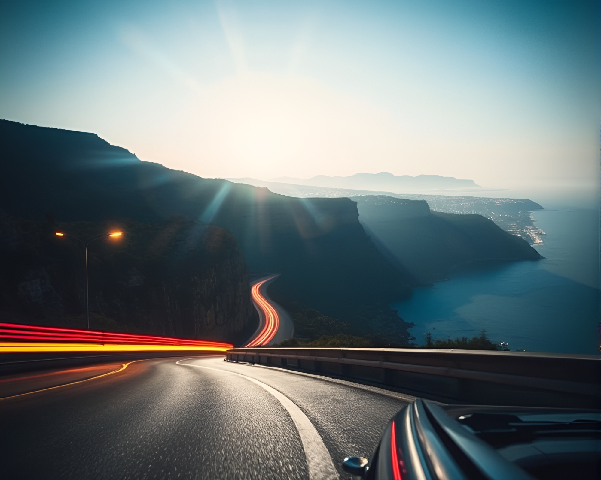 Futuristic Car Light Trails in Shadowed Virtual City – free AI stock image